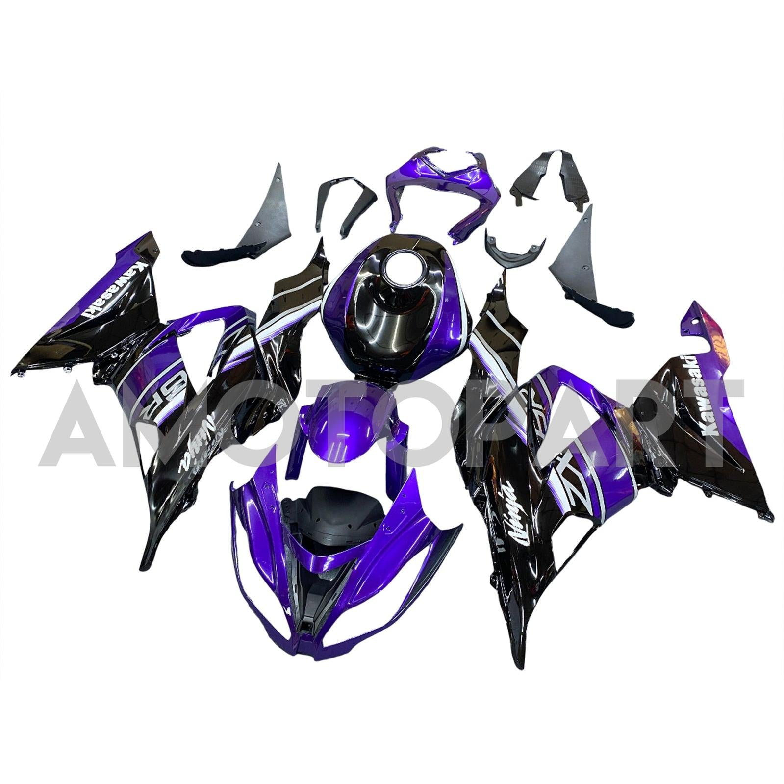 Amotopart Kawasaki ZX6R 636 2013-2018 Lila & Schwarzes Verkleidungskit
