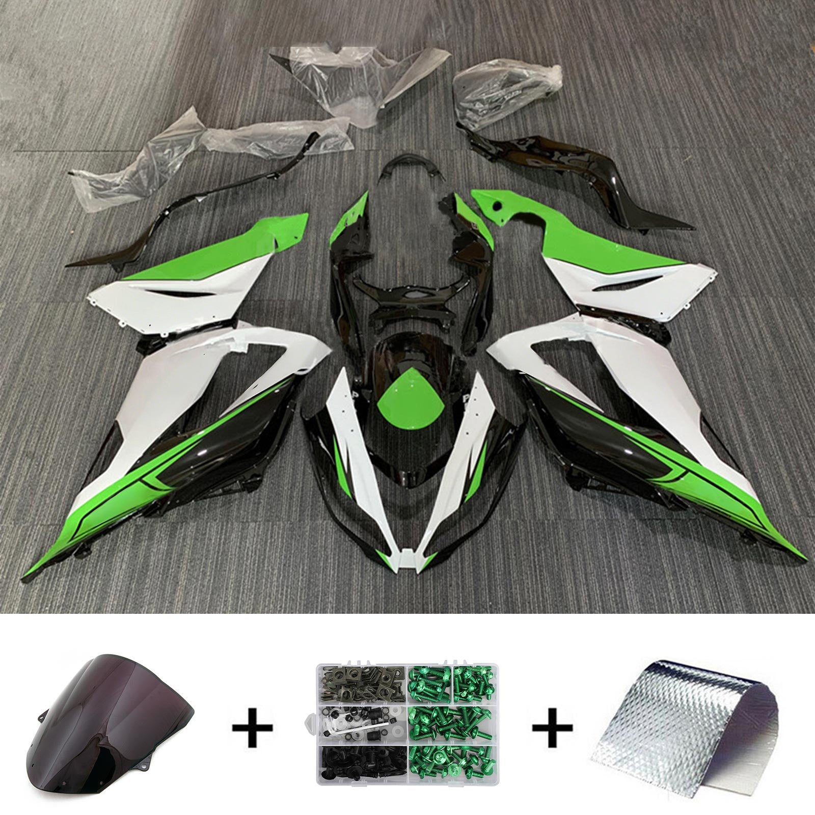 Amotopart Kawasaki ZX6R 636 2013-2018 Green&White Fairing Kit