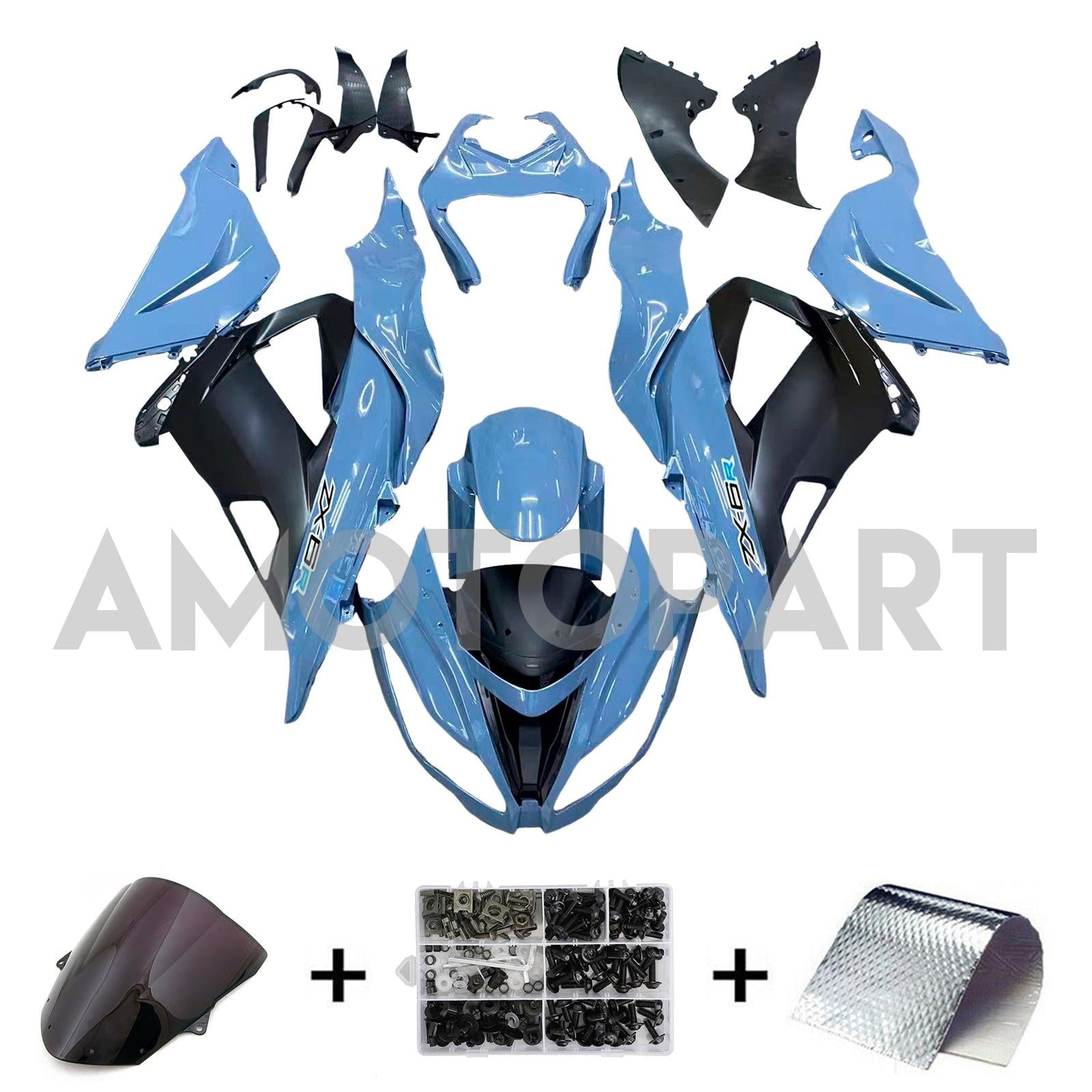 Amotopart 2013-2018 Kawasaki ZX6R 636 Black Gray Fairing Kit