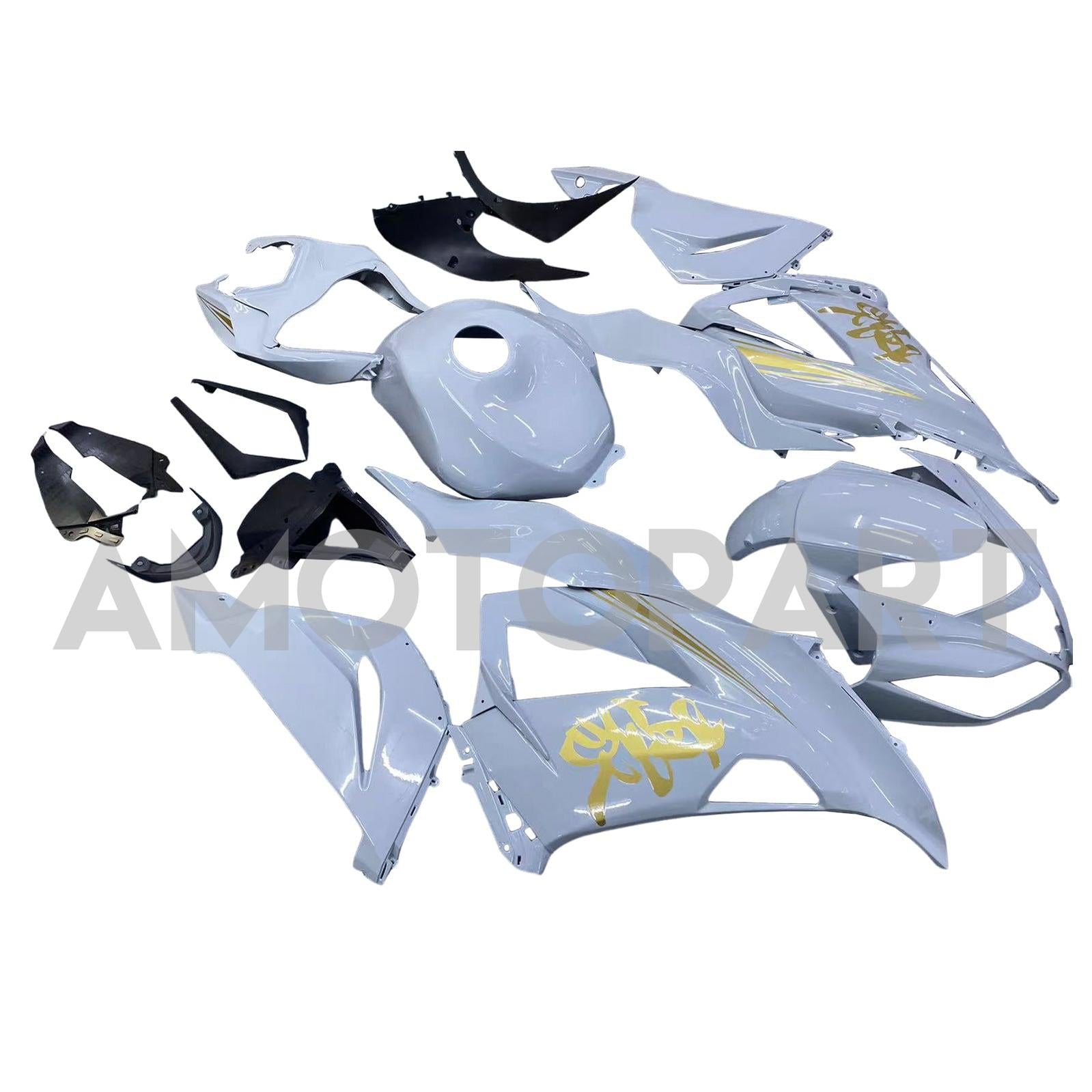 Amotopart 2013-2018 Kawasaki ZX6R 636 White Grey Fairing Kit