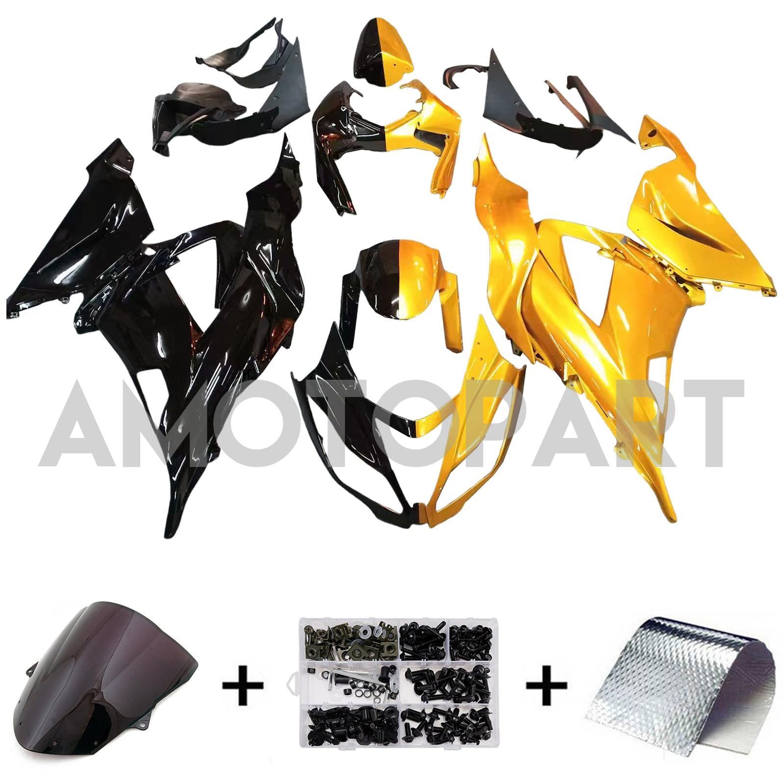 Amotopart 2013-2018 Kawasaki ZX6R 636 Gold Black Fairing Kit