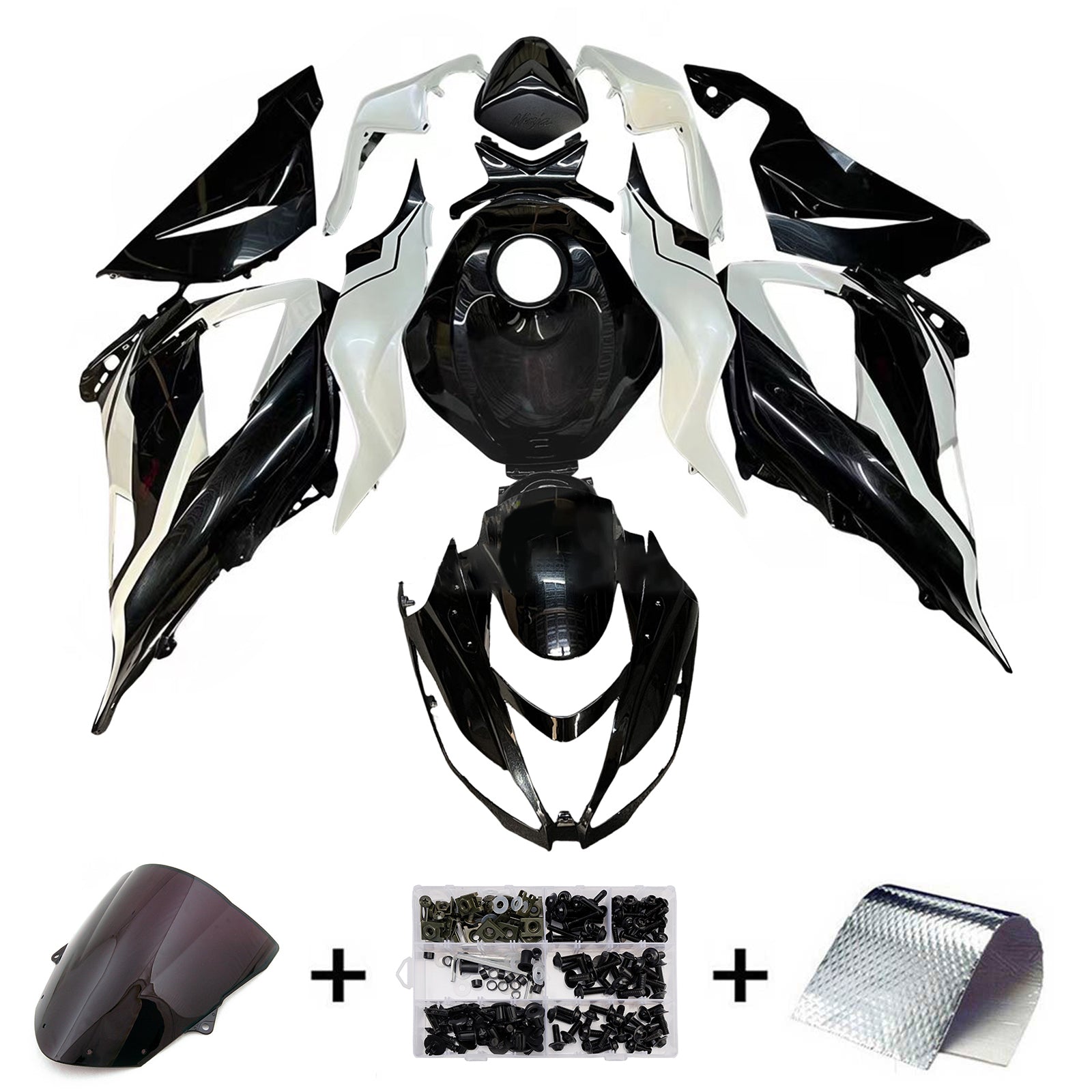 Amotopart 2013-2018 Kawasaki ZX6R 636 White ＆ Black Fairing Kit