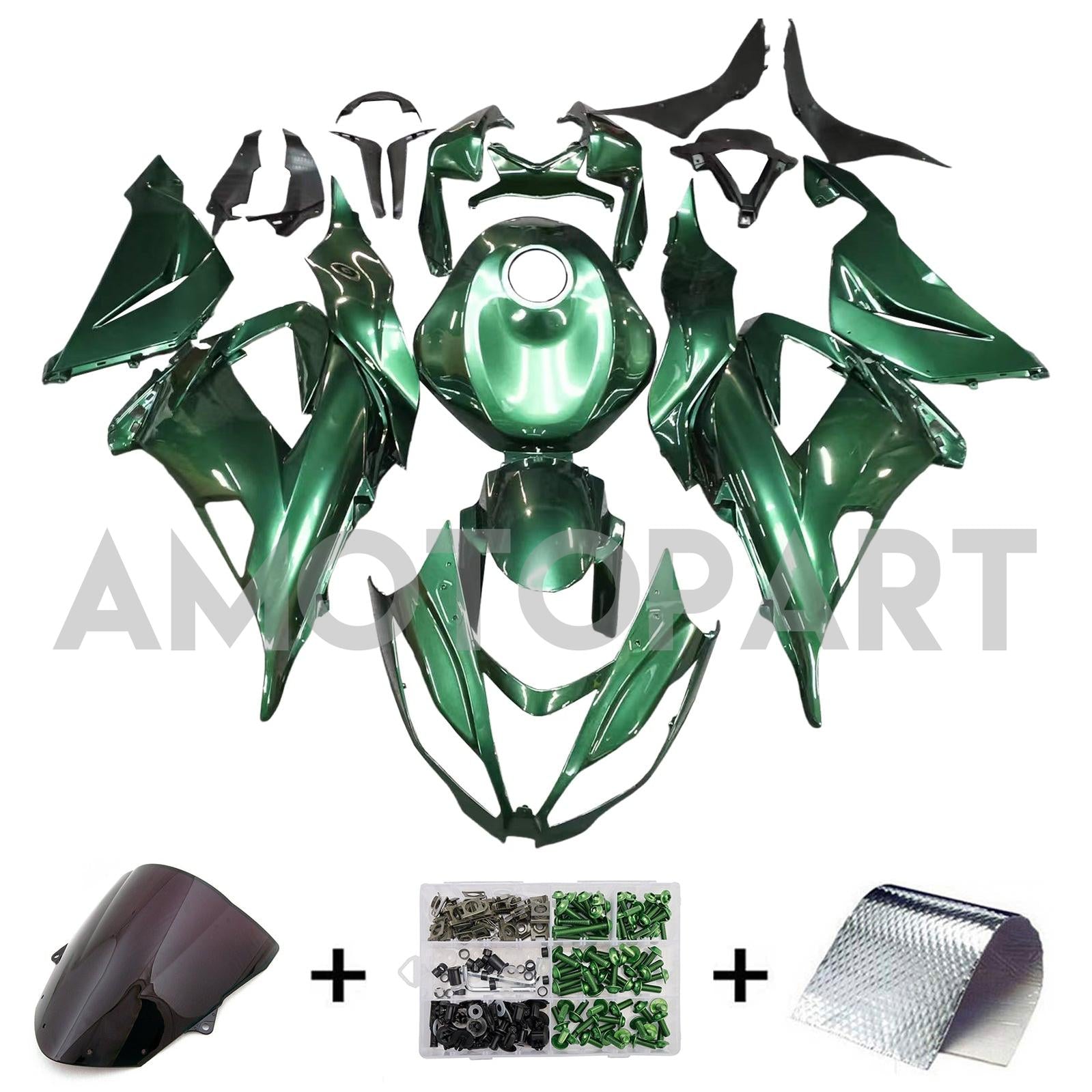 Amotopart 2013-2018 Kawasaki ZX6R 636 Black Green Fairing Kit