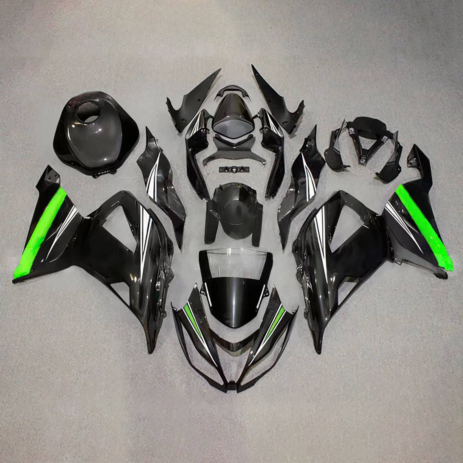 Amotopart 2013-2018 Kawasaki ZX6R 636 Green Black Carbon Fiber Pattern Fairing Kit