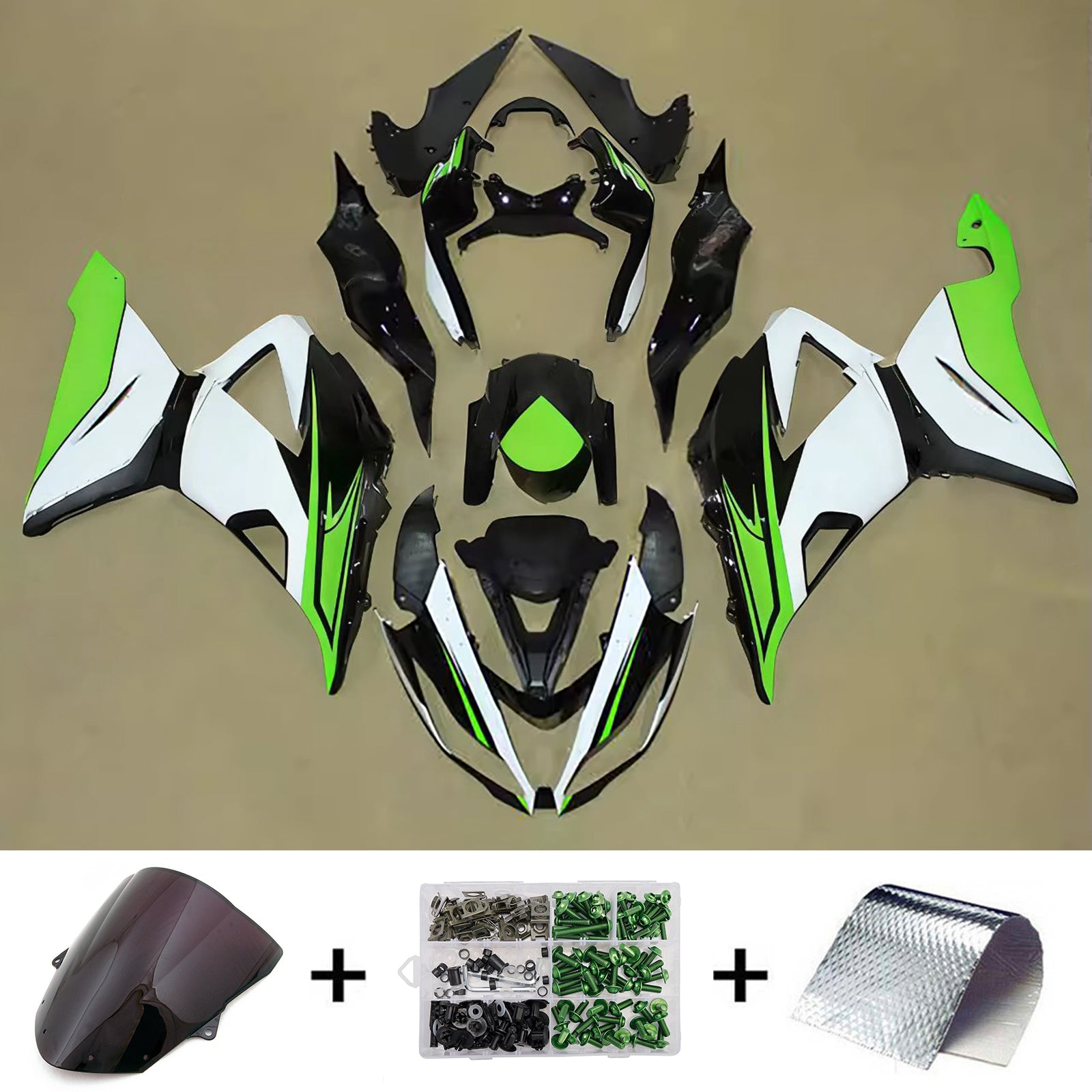 Amotopart 2013-2018 Kawasaki ZX6R 636 Black Green White Fairing Kit