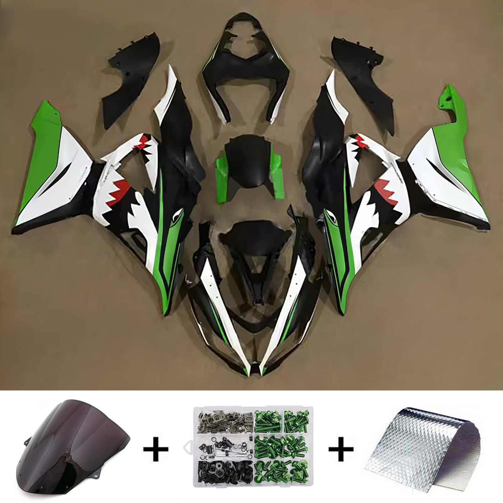 Amotopart 2013-2018 Kawasaki ZX6R 636 Black Green White Red Fairing Kit