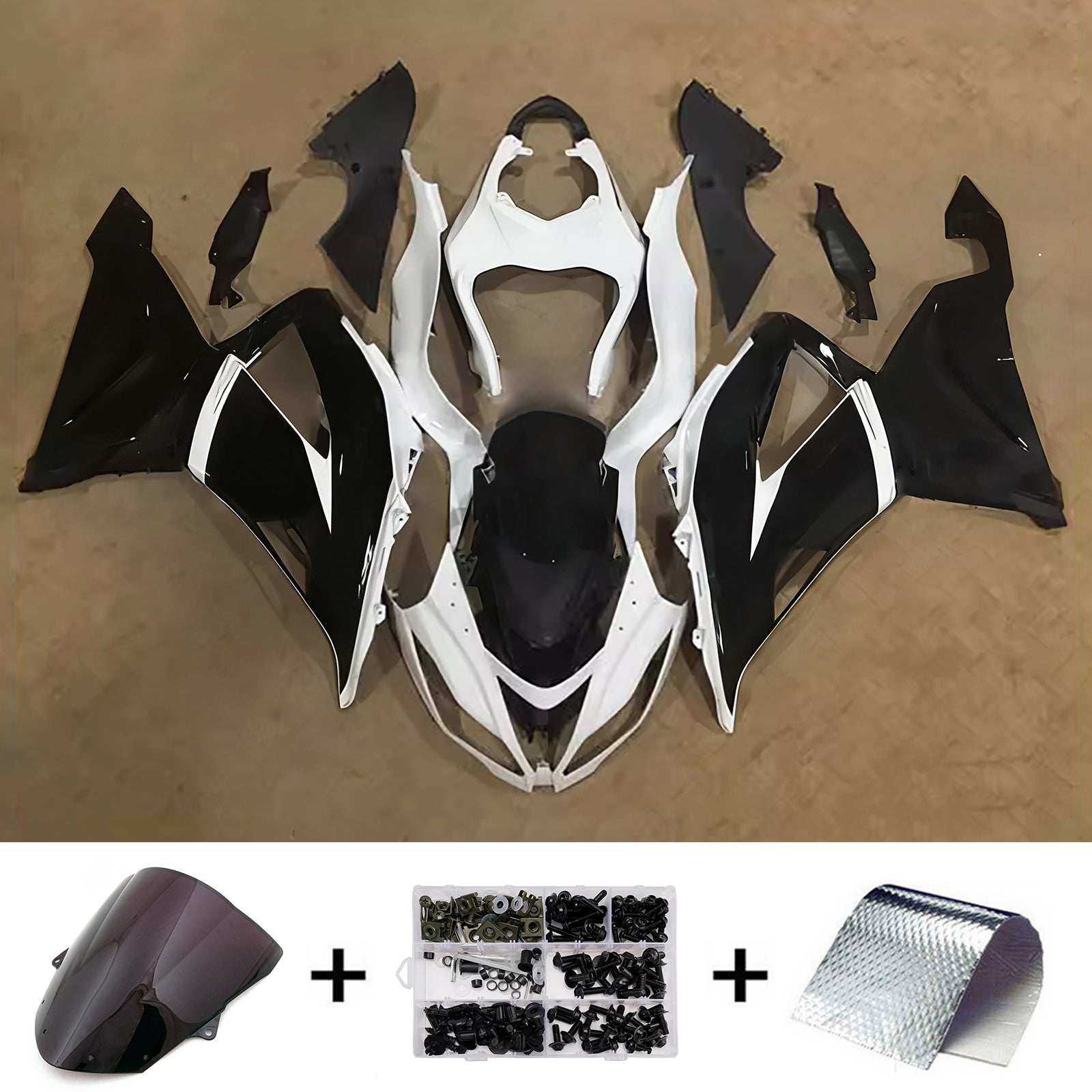 Amotopart 2013-2018 Kawasaki ZX6R 636 Black & White Fairing Kit