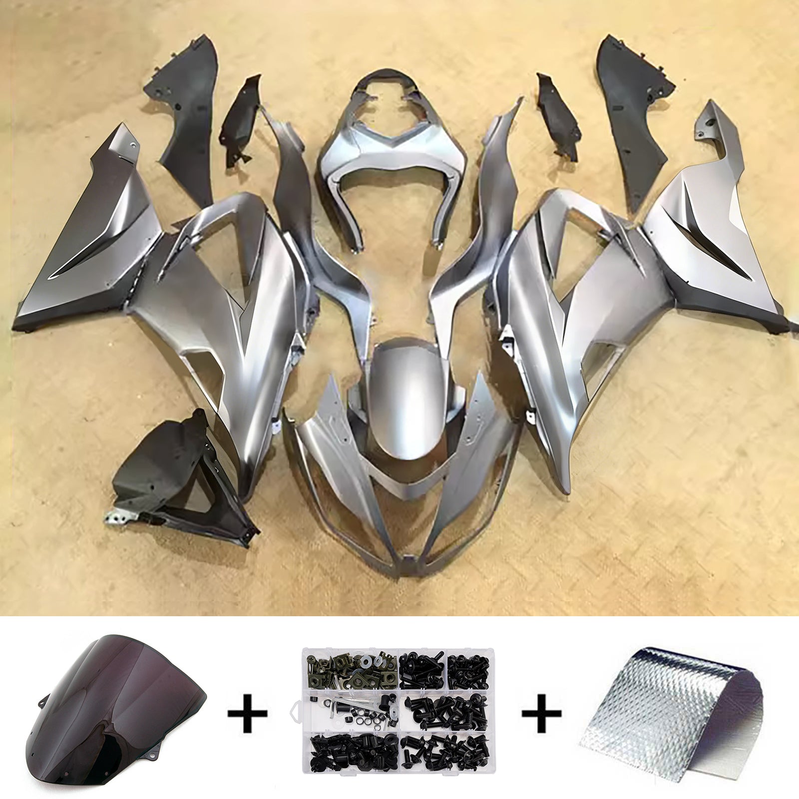 Amotopart 2013-2018 Kawasaki ZX6R 636 White Grey Fairing Kit