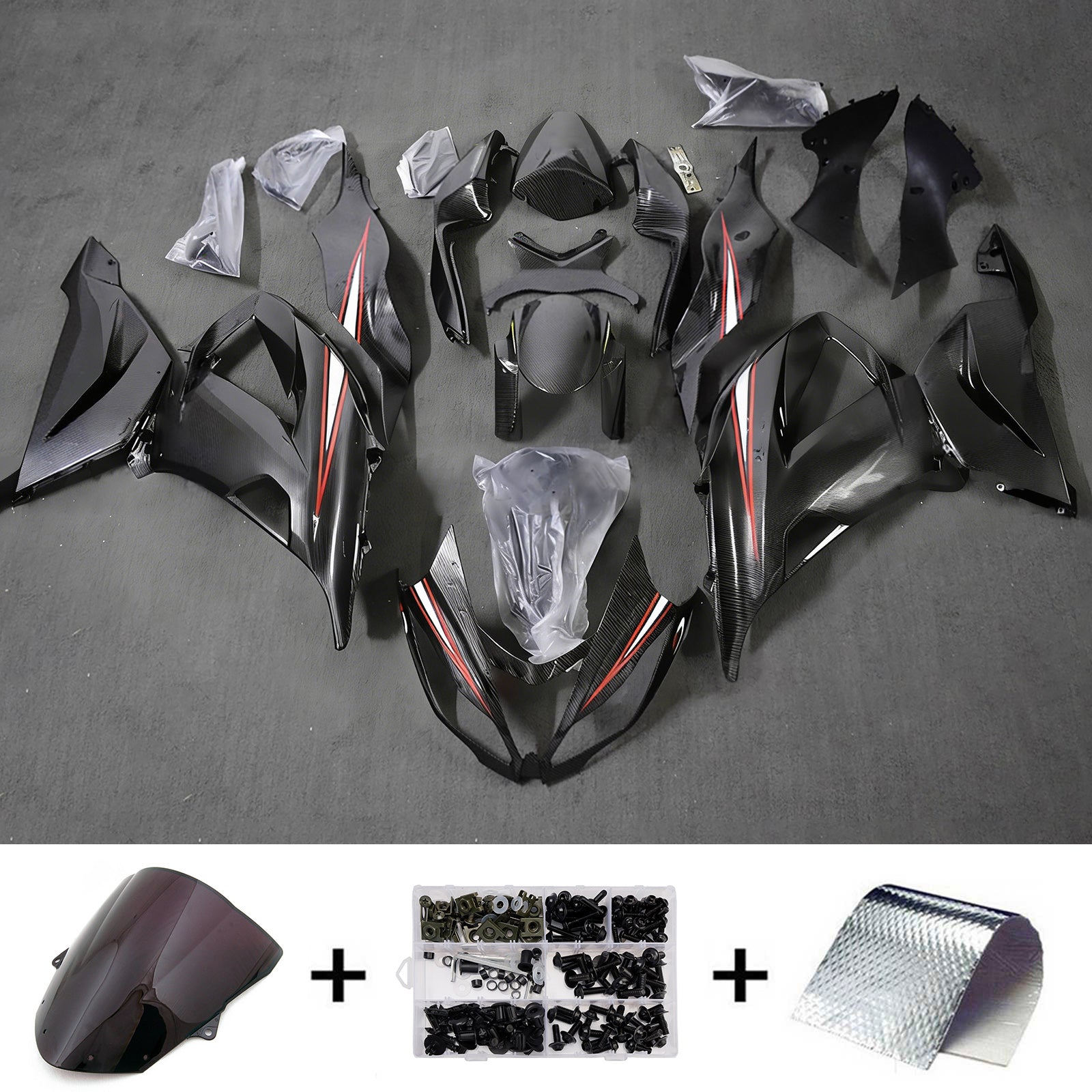 Amotopart 2013-2018 Kawasaki ZX6R 636 White Red Black Carbon Fiber Pat