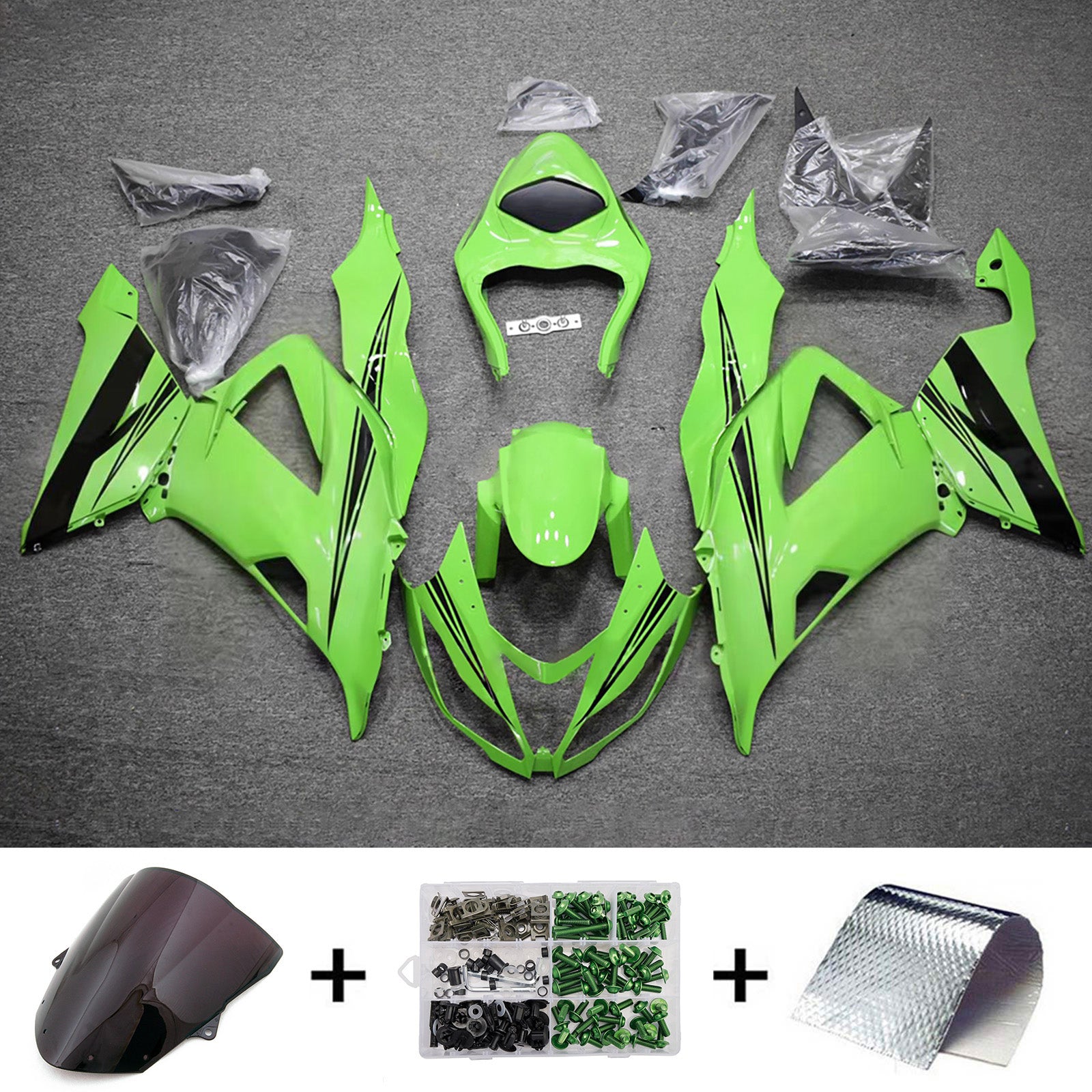 Amotopart 2013-2018 Kawasaki ZX6R 636 Green Black White Fairing Kit