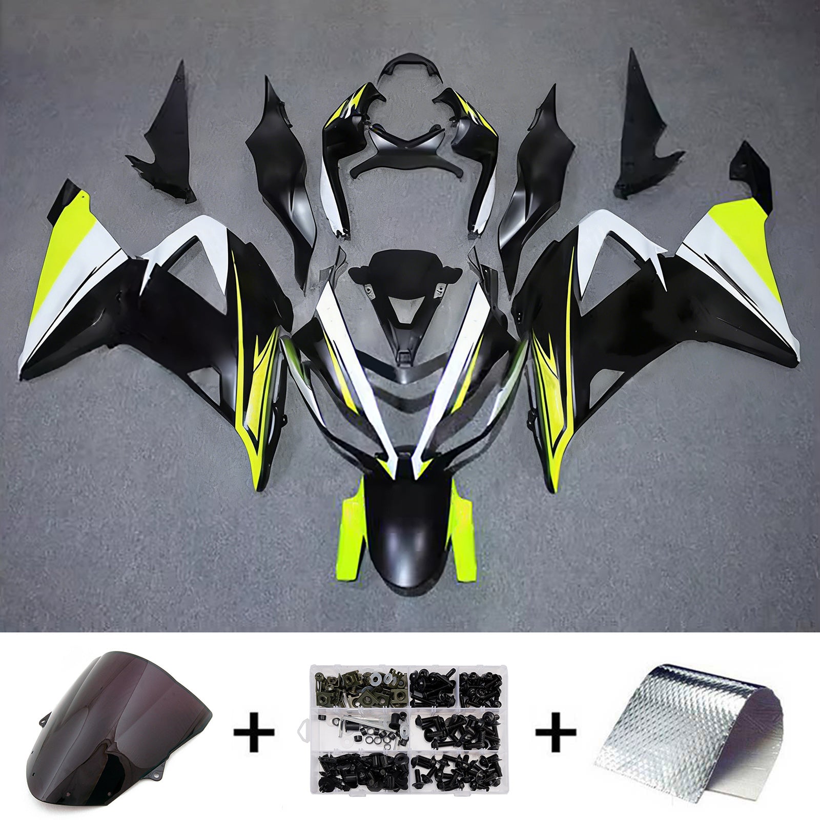Amotopart 2013-2018 Kawasaki ZX6R 636 Black White Yellow Fairing Kit
