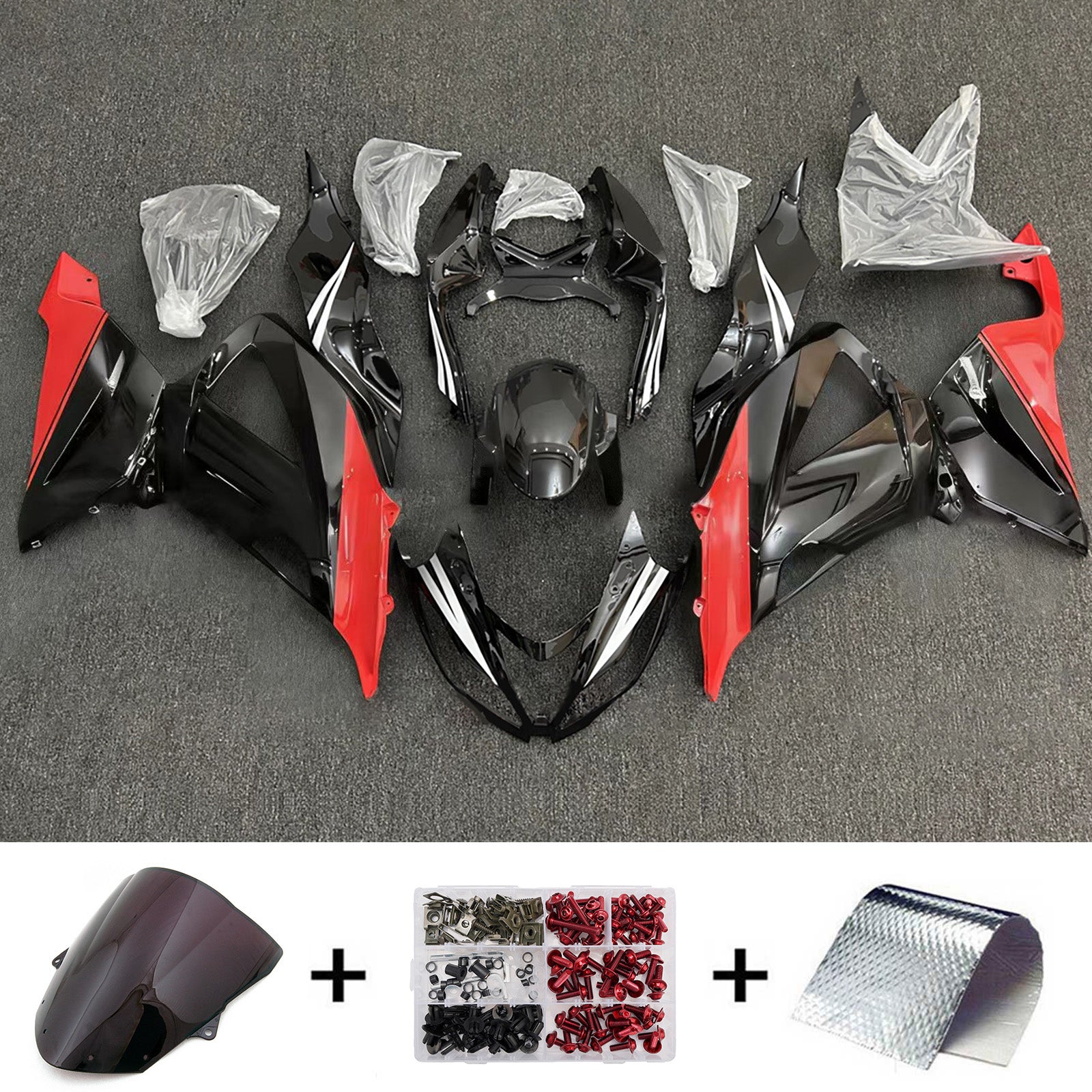 Amotopart 2013-2018 Kawasaki ZX6R 636 Black Red White Fairing Kit