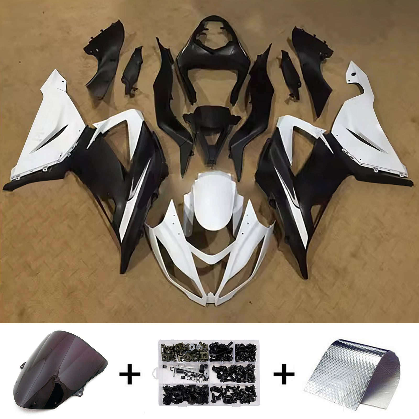 Amotopart 2013-2018 Kawasaki ZX6R 636 Black & White Fairing Kit