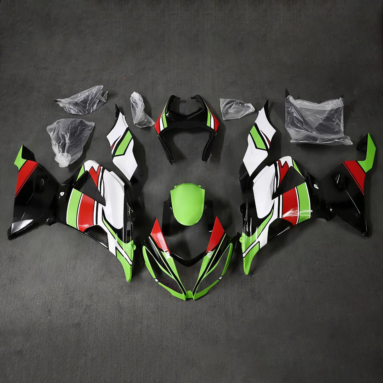 Amotopart 2013-2018 Kawasaki ZX6R 636 Black Green White Red  Fairing Kit