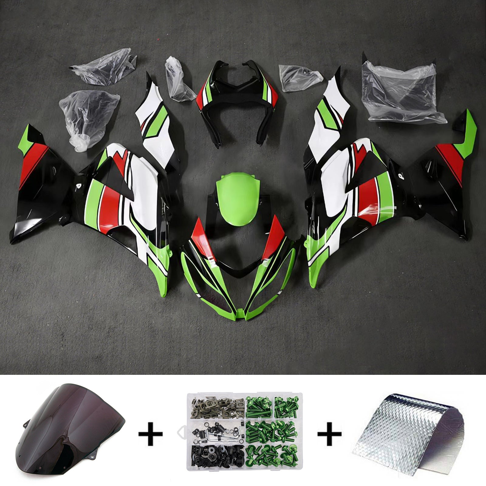 Amotopart 2013-2018 Kawasaki ZX6R 636 Black Green White Red  Fairing Kit