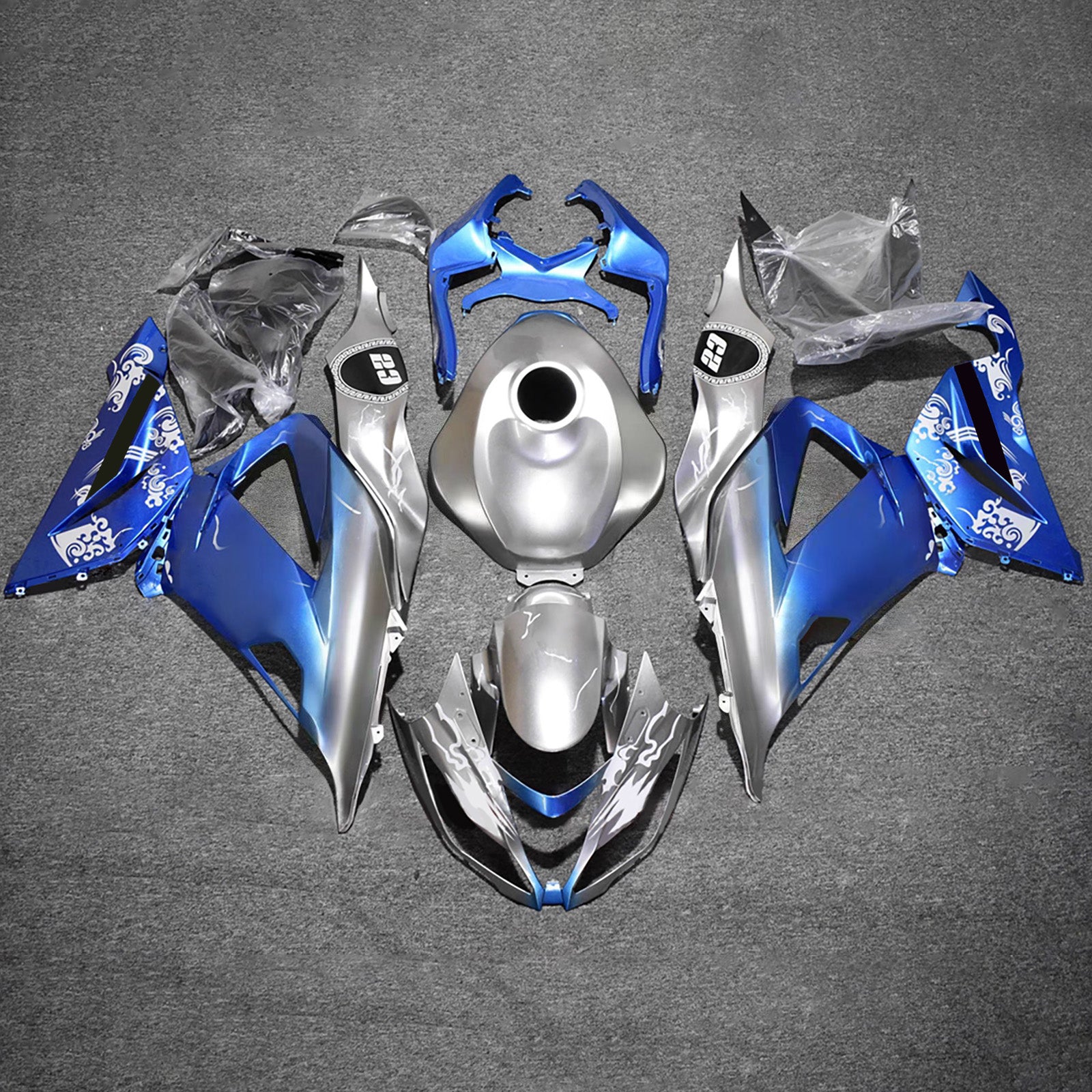 Amotopart 2013-2018 Kawasaki ZX6R 636 Blue Silver Black Fairing Kit