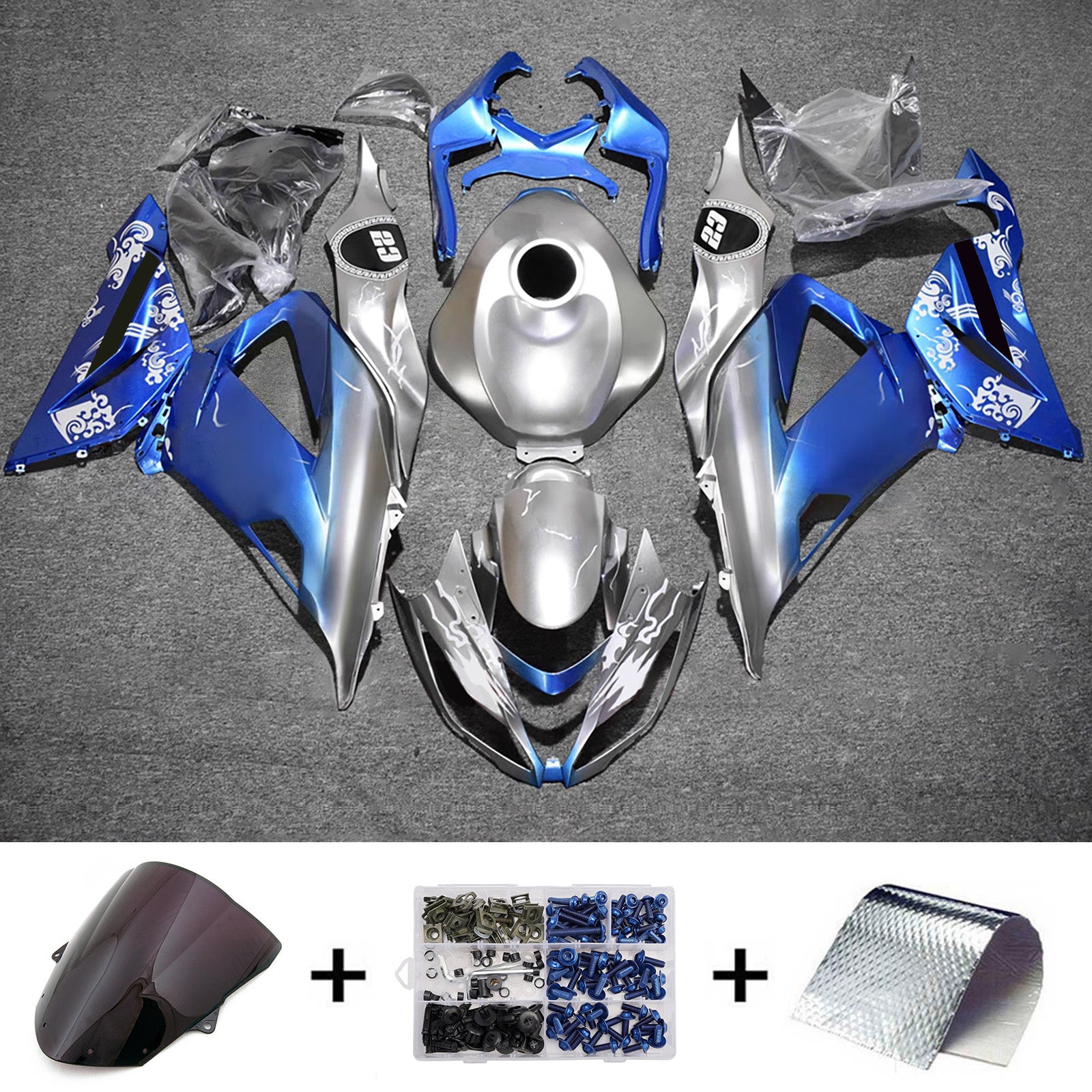 Amotopart 2013-2018 Kawasaki ZX6R 636 Blue Silver Black Fairing Kit
