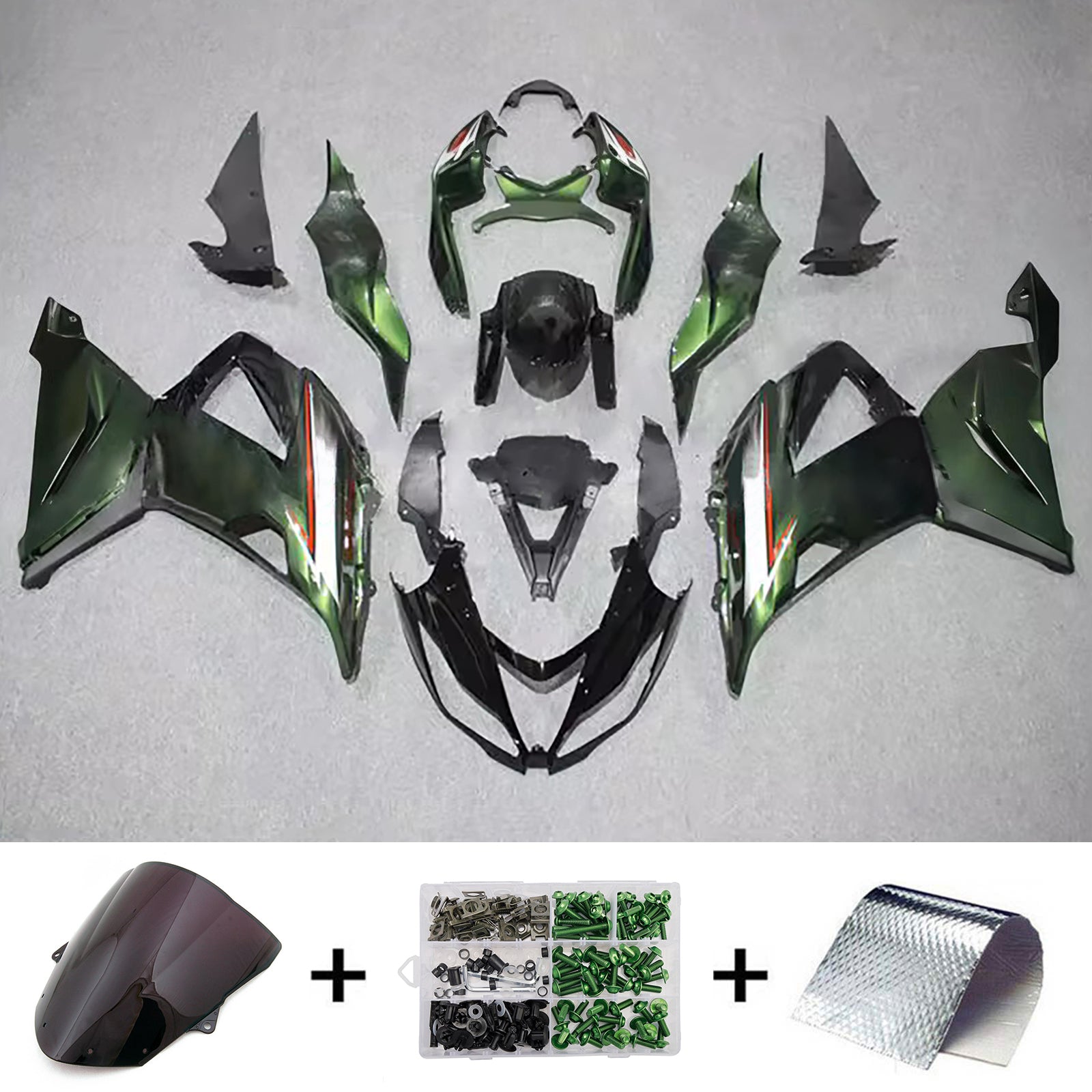 Amotopart 2013-2018 Kawasaki ZX6R 636 Green White Fairing Kit