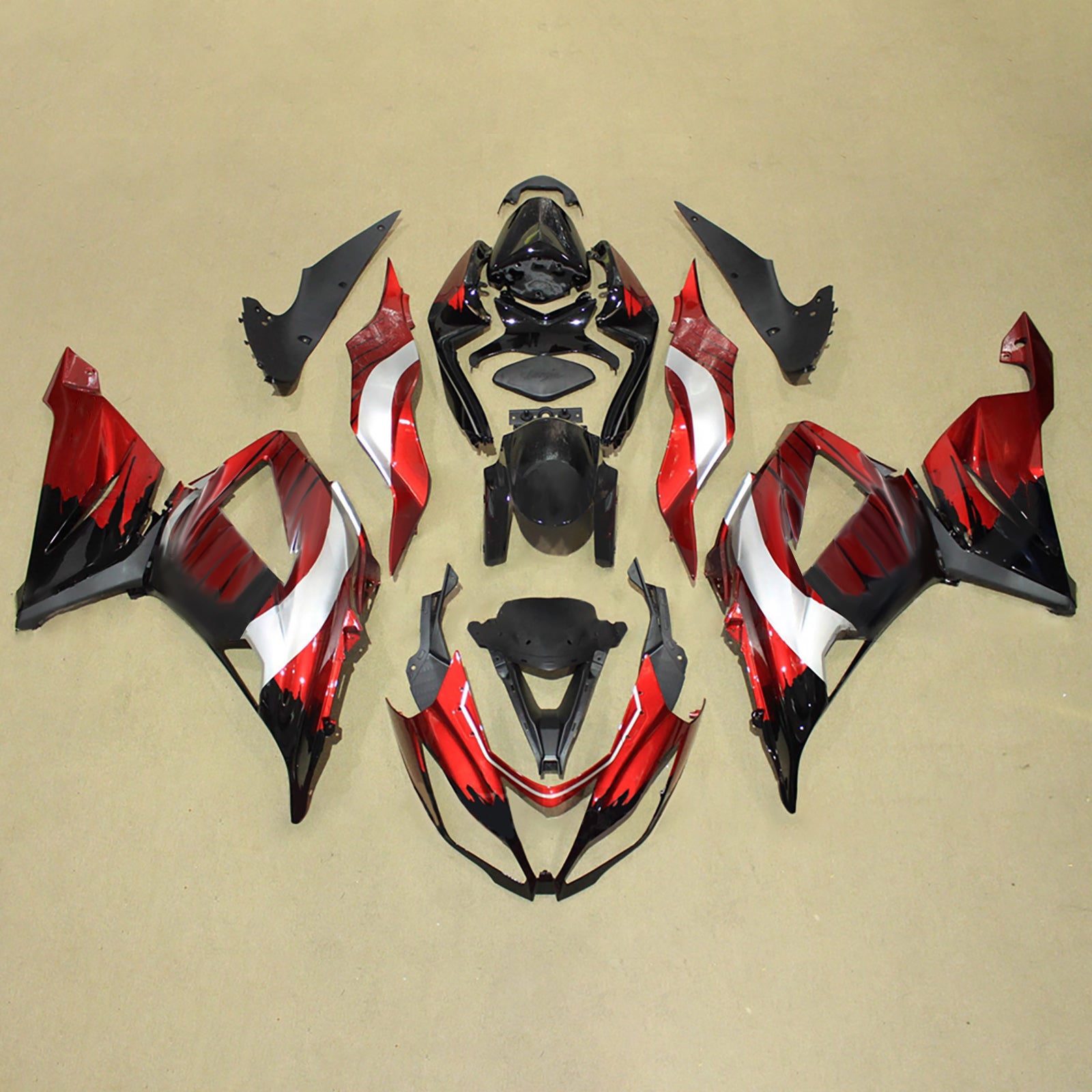Amotopart 2013-2018 Kawasaki ZX6R 636 Red Silver Fairing Kit
