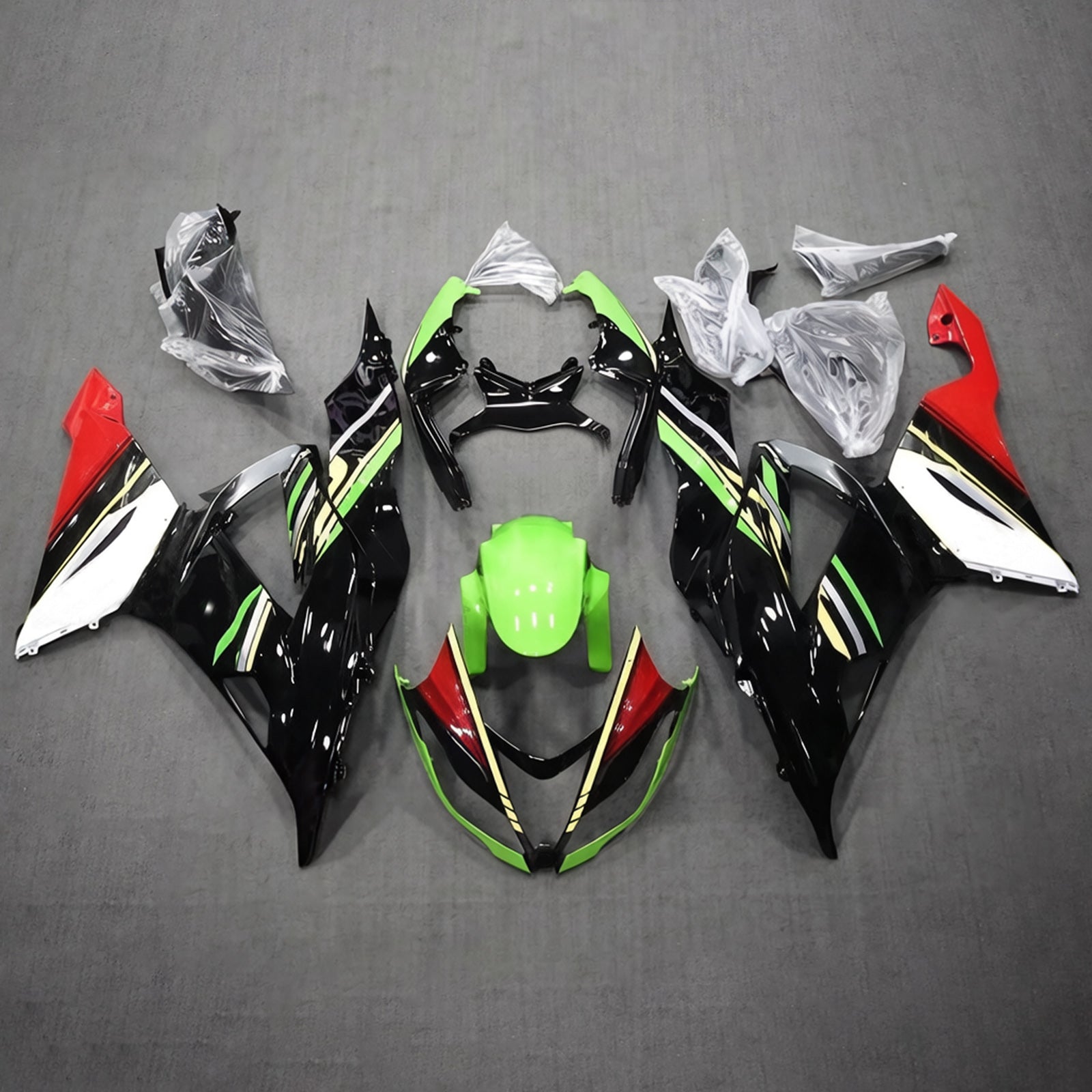 Amotopart 2013-2018 Kawasaki ZX6R 636 Black & Green White Red Fairing Kit