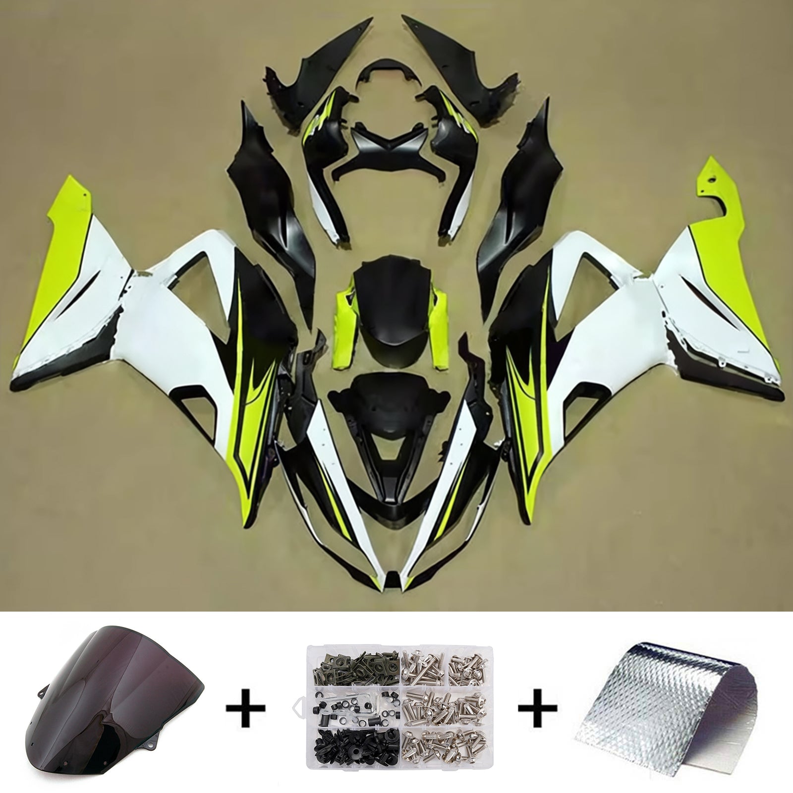 Amotopart 2013-2018 Kawasaki ZX6R 636 Black Yellow White Fairing Kit