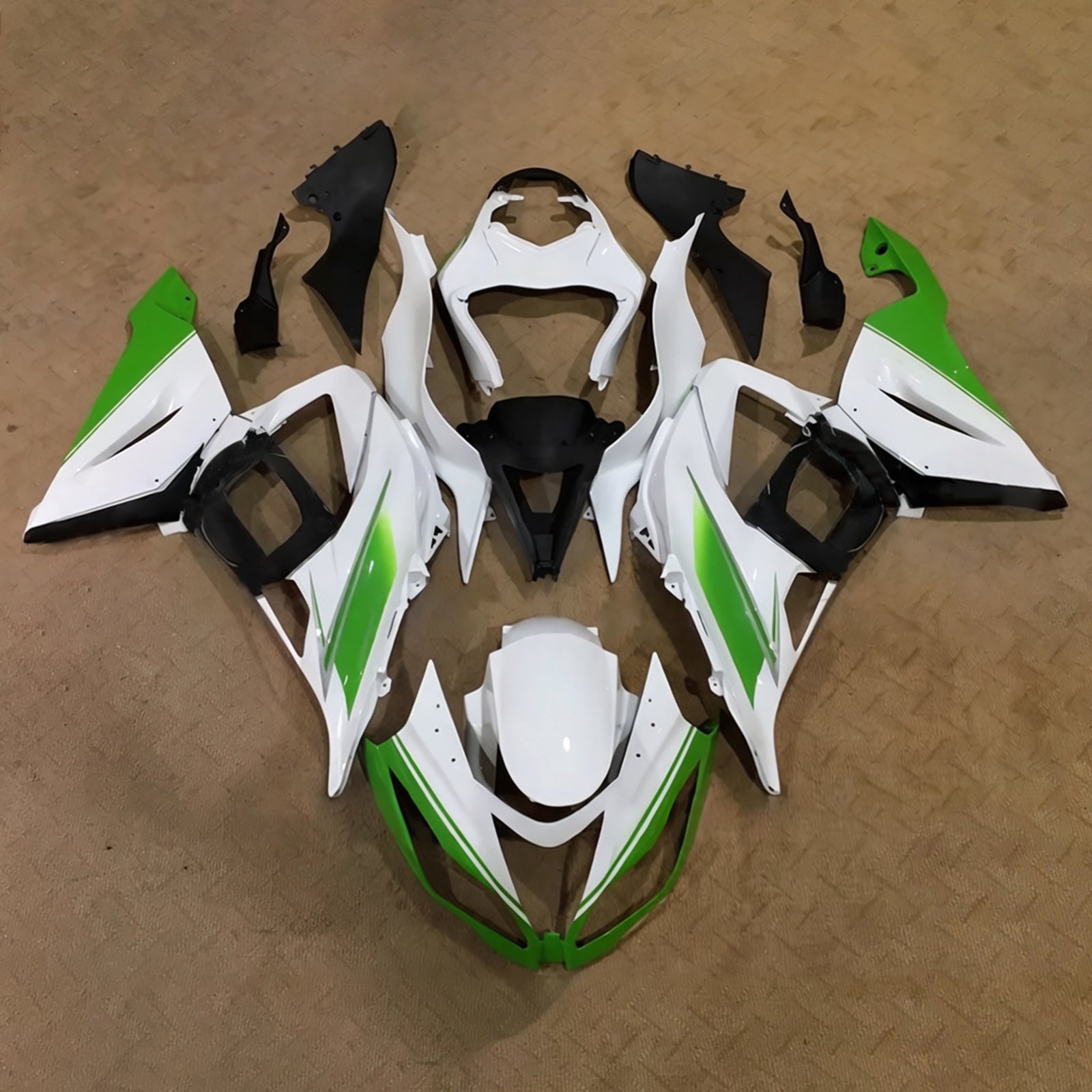 Amotopart 2013-2018 Kawasaki ZX6R 636 White Black Green Fairing Kit
