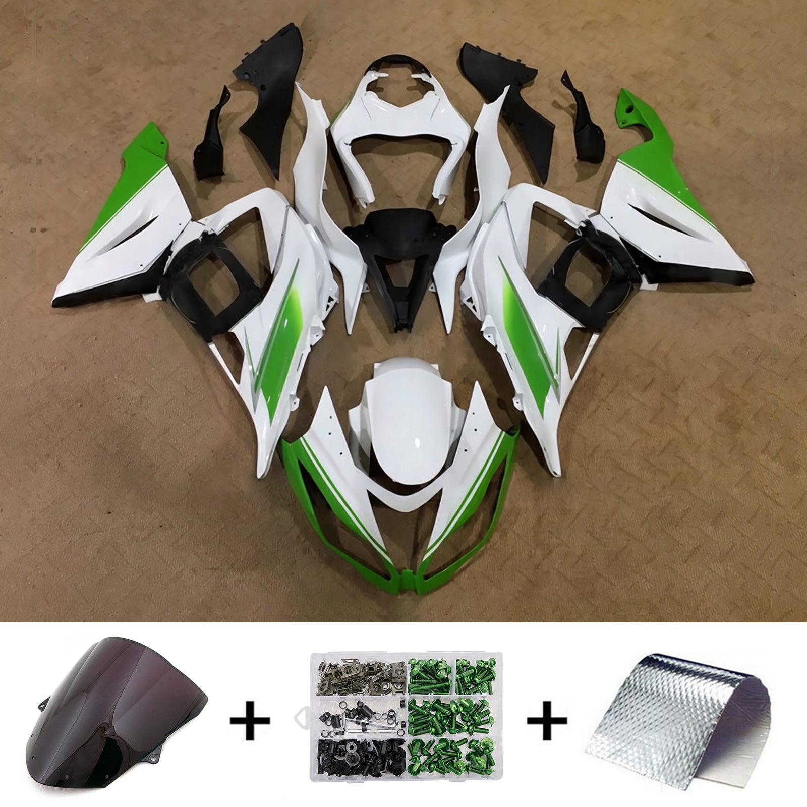 Amotopart 2013-2018 Kawasaki ZX6R 636 White Black Green Fairing Kit