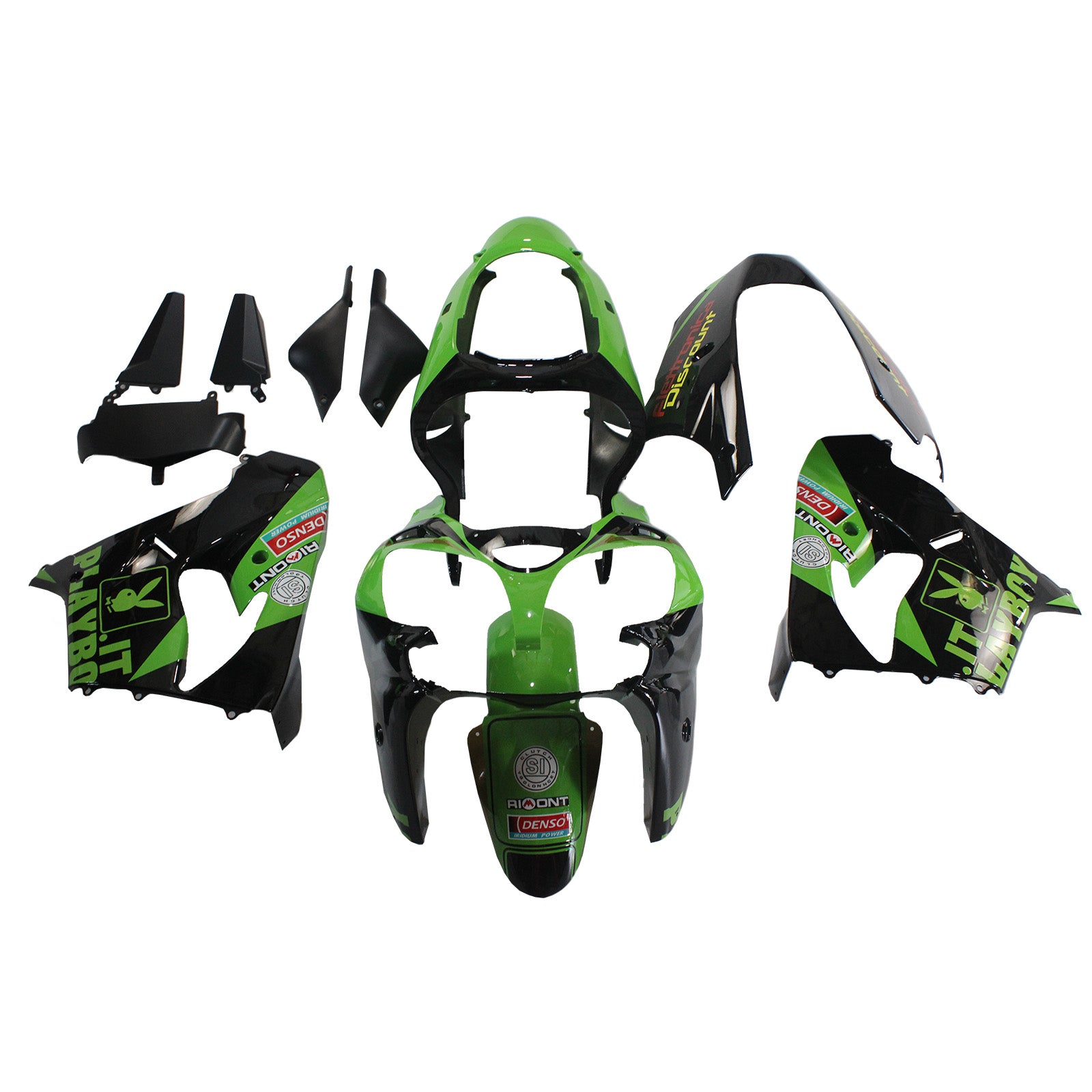 Kit carena Amotopart Kawasaki ZX9R 2000-2001 Verde Nero