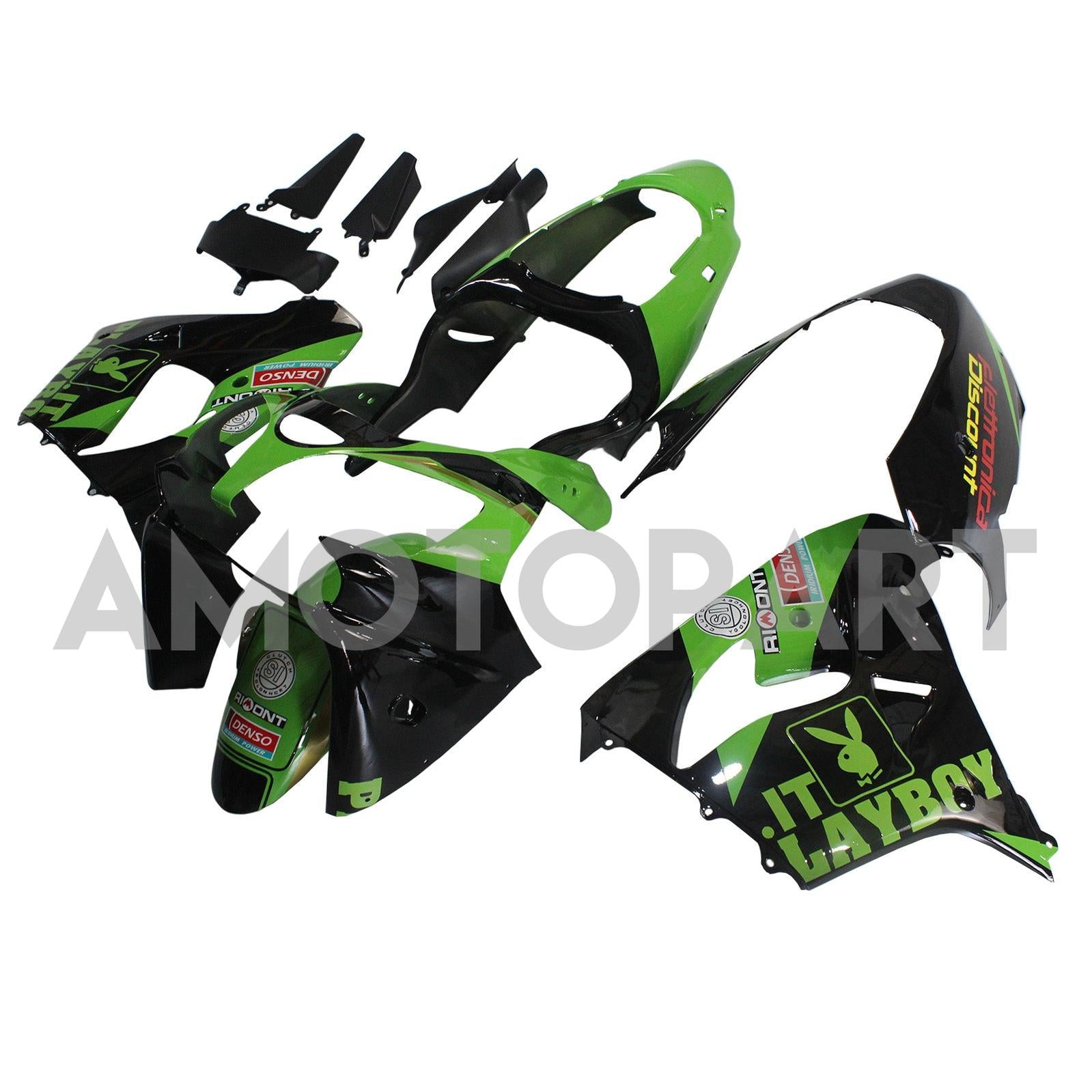 Amotopart Kawasaki ZX9R 2000-2001 Green Black Fairing Kit