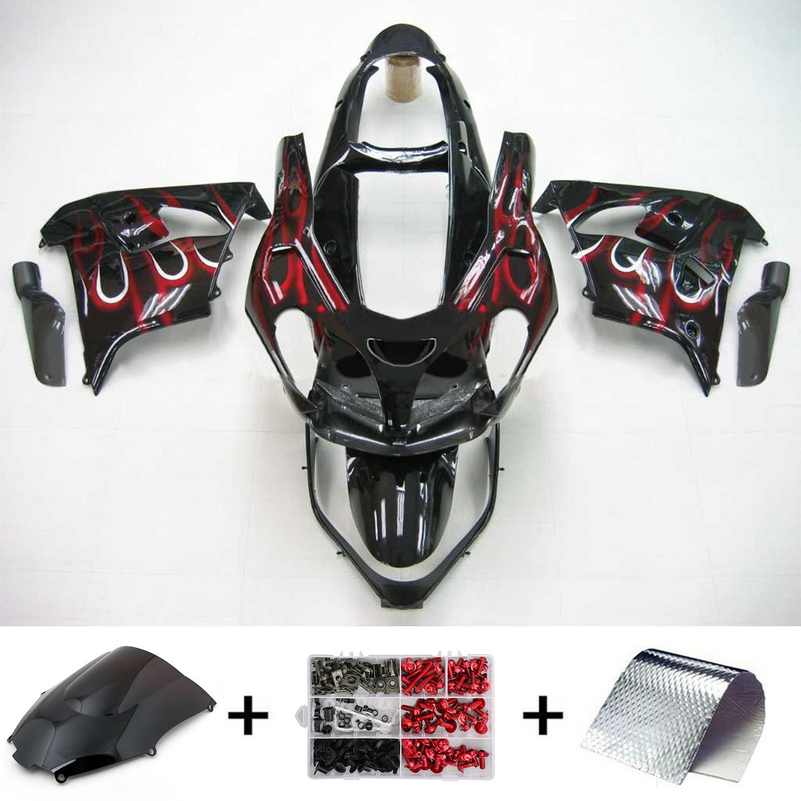 Amotopart Kawasaki ZX9R 2000-2001 Black Red Fairing Kit