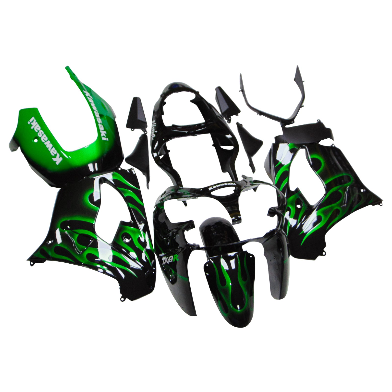 Kit de carénage Amotopart Kawasaki ZX9R 2000-2001 noir vert