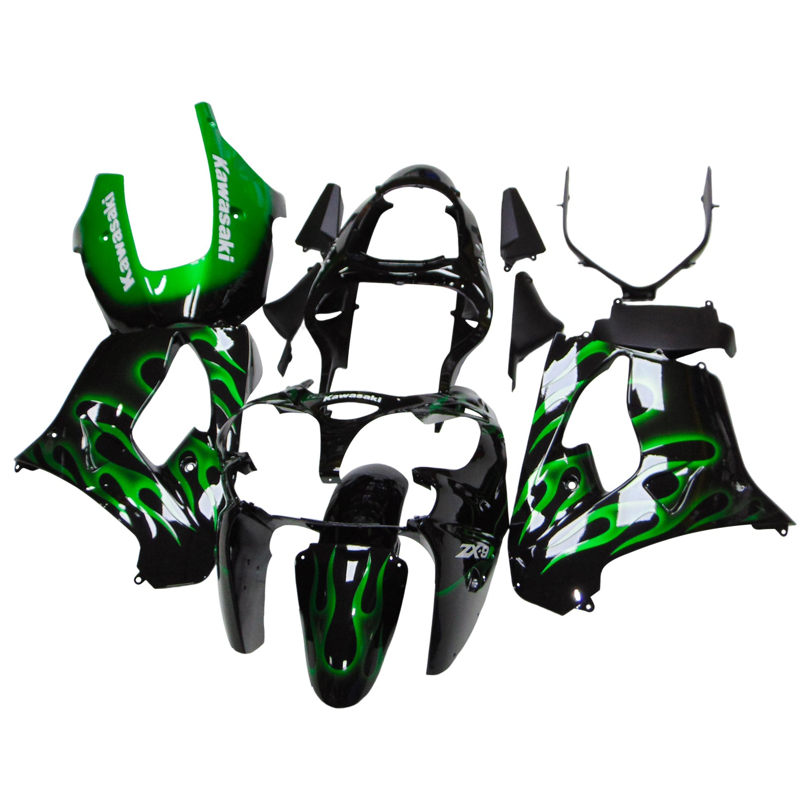 Amotopart Kawasaki ZX9R 2000-2001 Black Green Fairing Kit