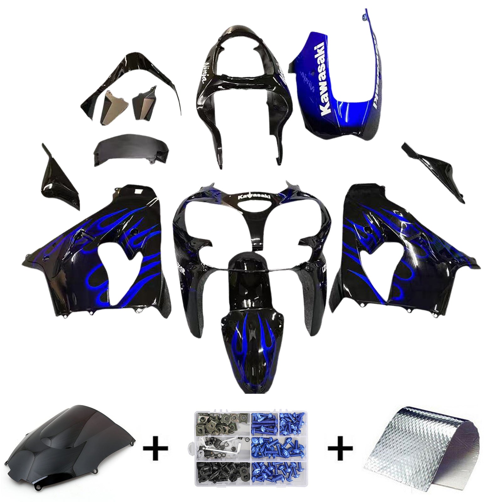 Kit de carenado Amotopart Kawasaki ZX9R 2000-2001 negro azul