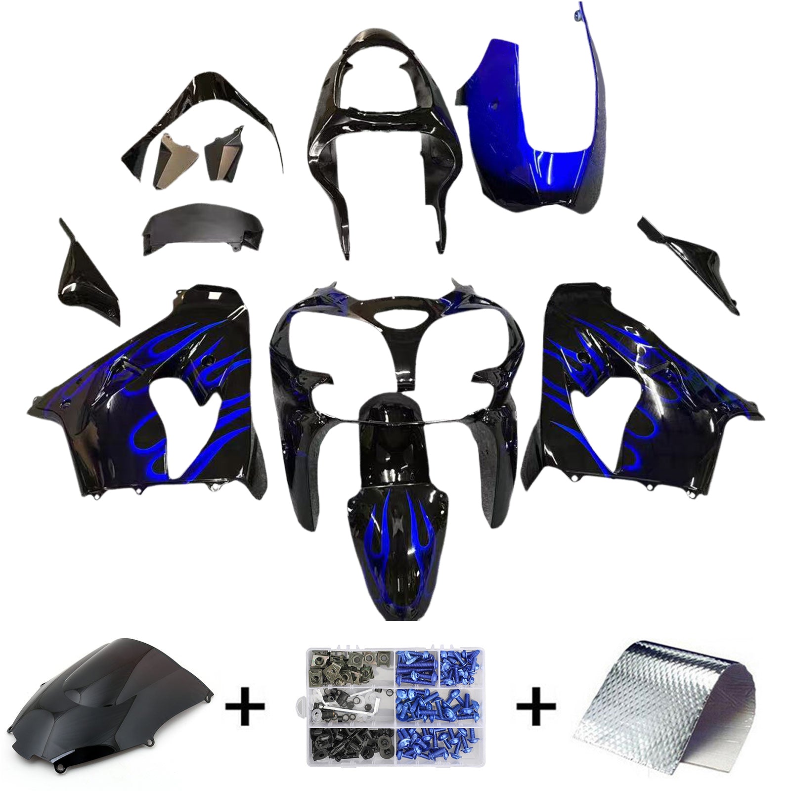 Amotopart Kawasaki ZX9R 2000-2001 Zestaw owiewki Czarnego Niebieskiego