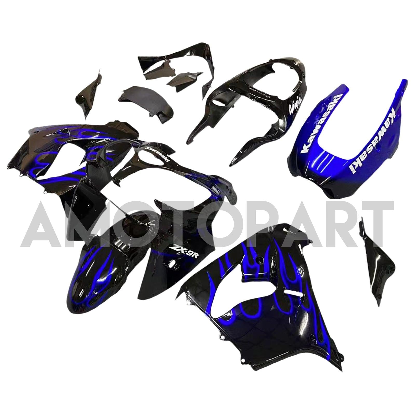 Amotopart Kawasaki ZX9R 2000-2001 Black Blue Fairing Kit