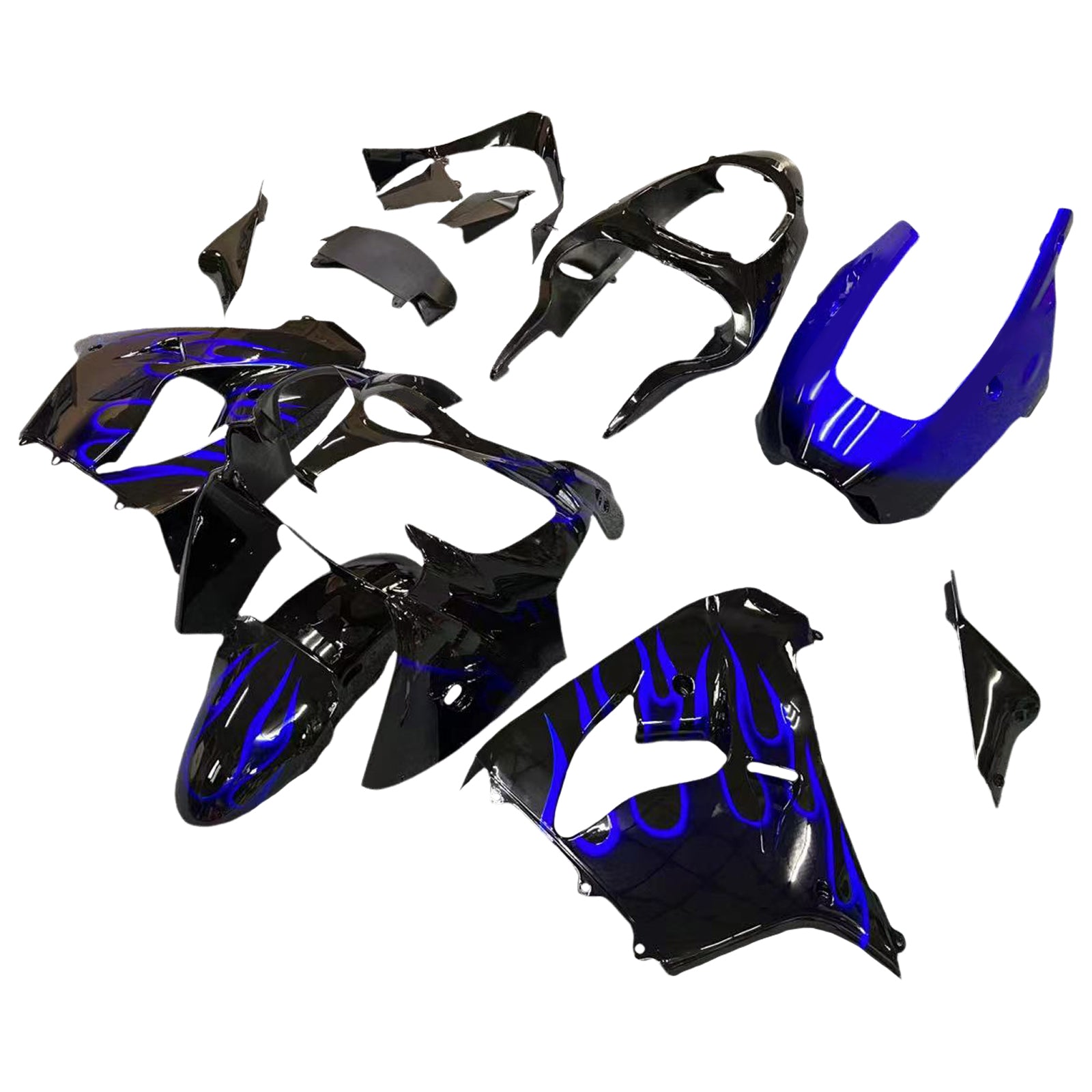 Amotopart Verkleidungsset für Kawasaki ZX9R 2000–2001, Schwarz, Blau