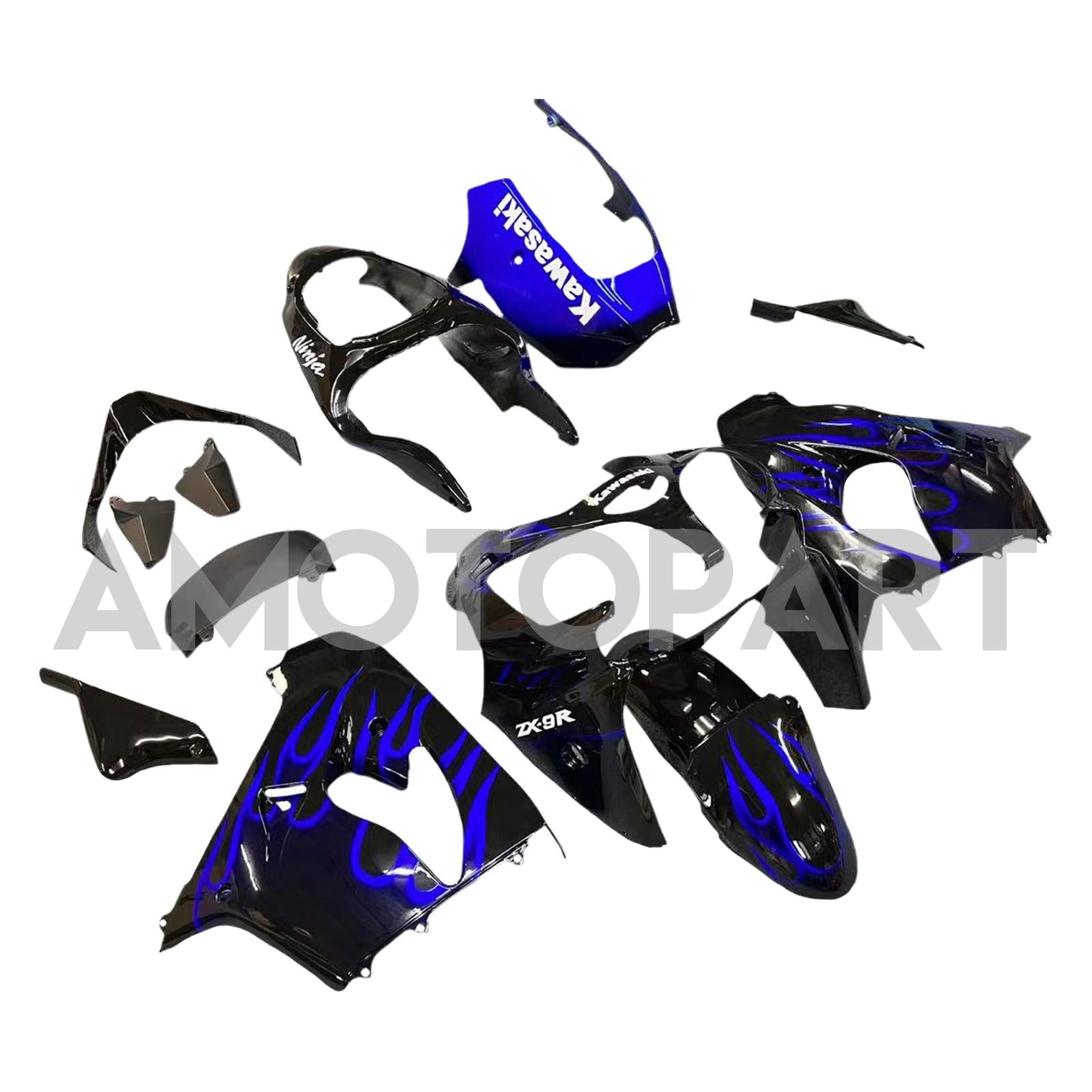 Amotopart Kawasaki ZX9R 2000-2001 Black Blue Fairing Kit