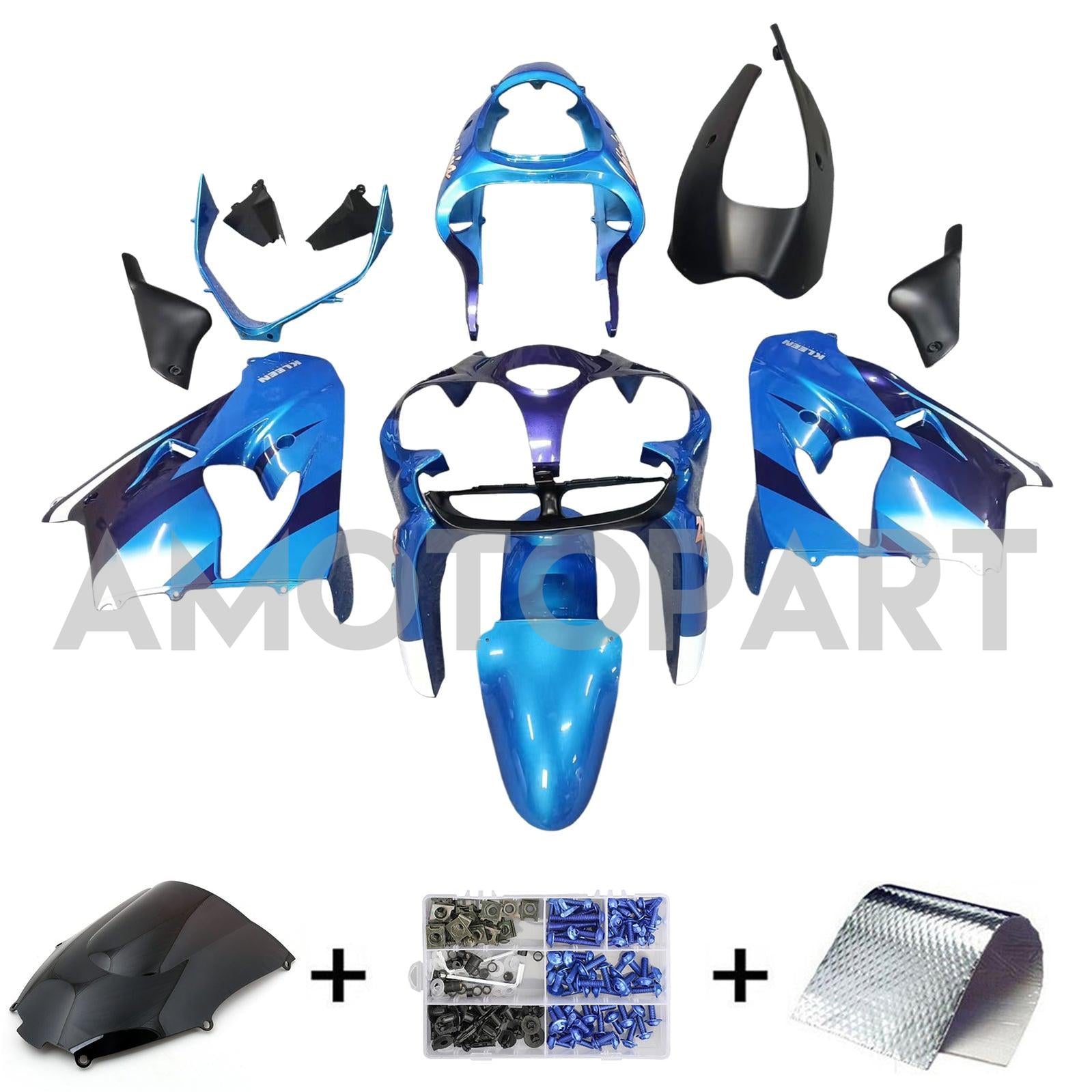 Amotopart Kawasaki ZX9R 2000-2001 Blue Black Fairing Kit