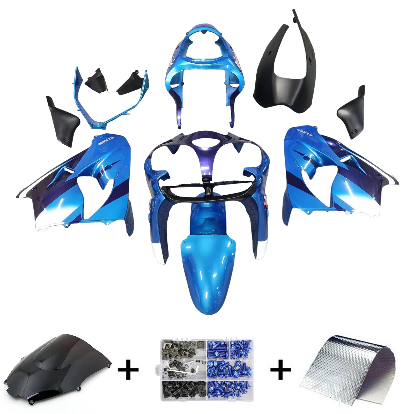 Kit de carénage Amotopart Kawasaki ZX9R 2000-2001 bleu noir