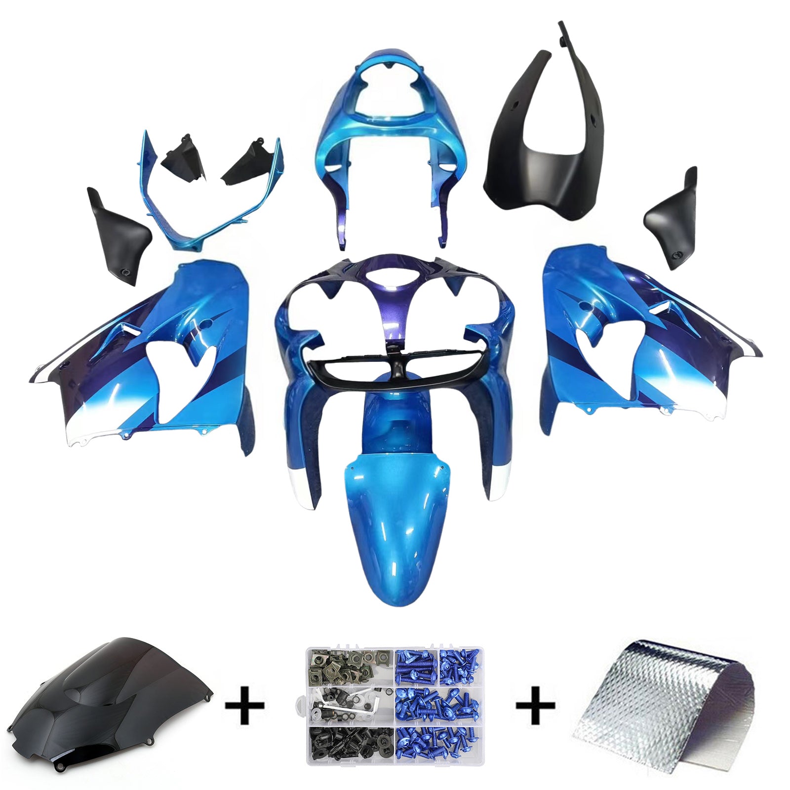 Amotopart Kawasaki ZX9R 2000-2001 Blue Black Fairing Kit