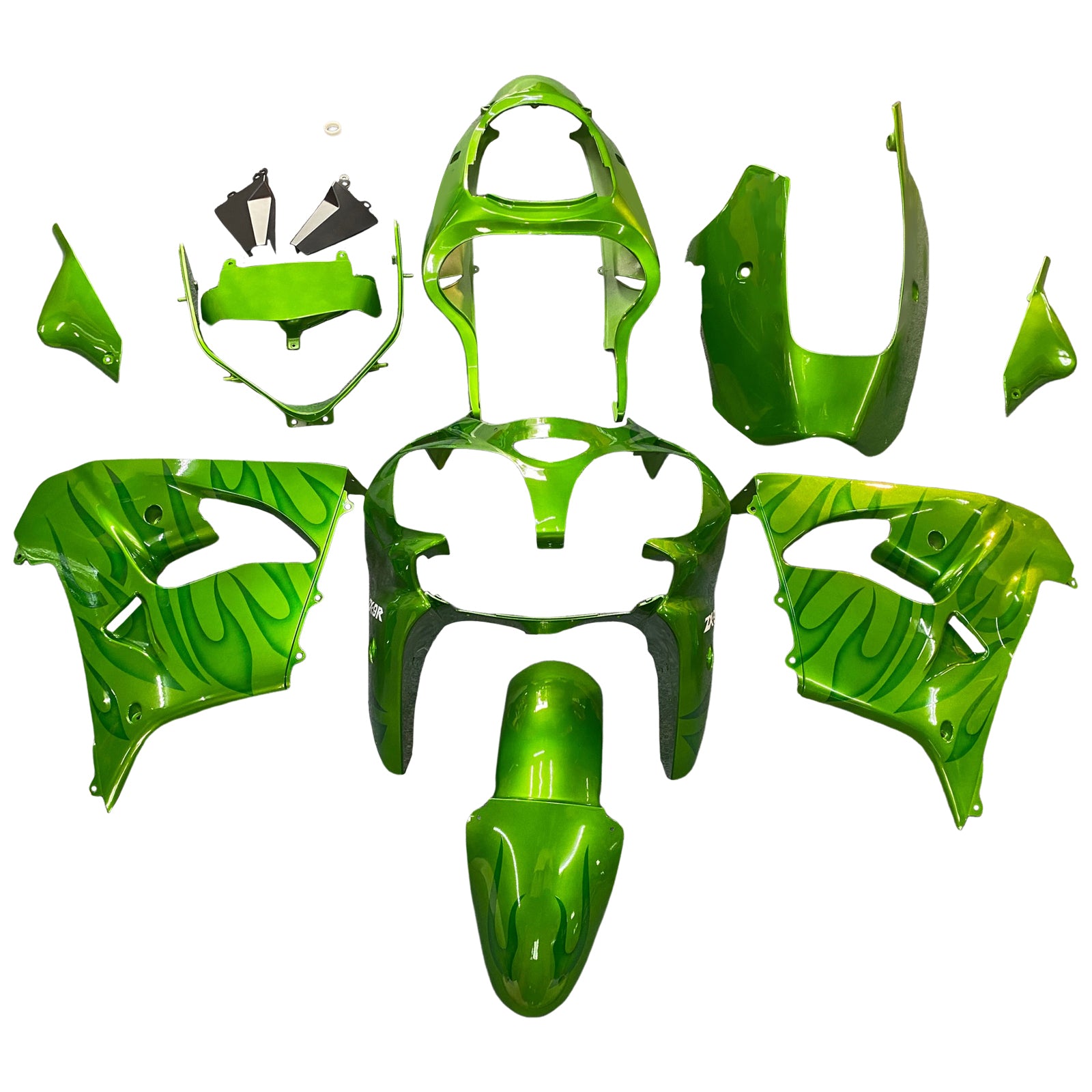Amotopart Kawasaki ZX9R 2000-2001 Gloss Green Fairing Zestaw