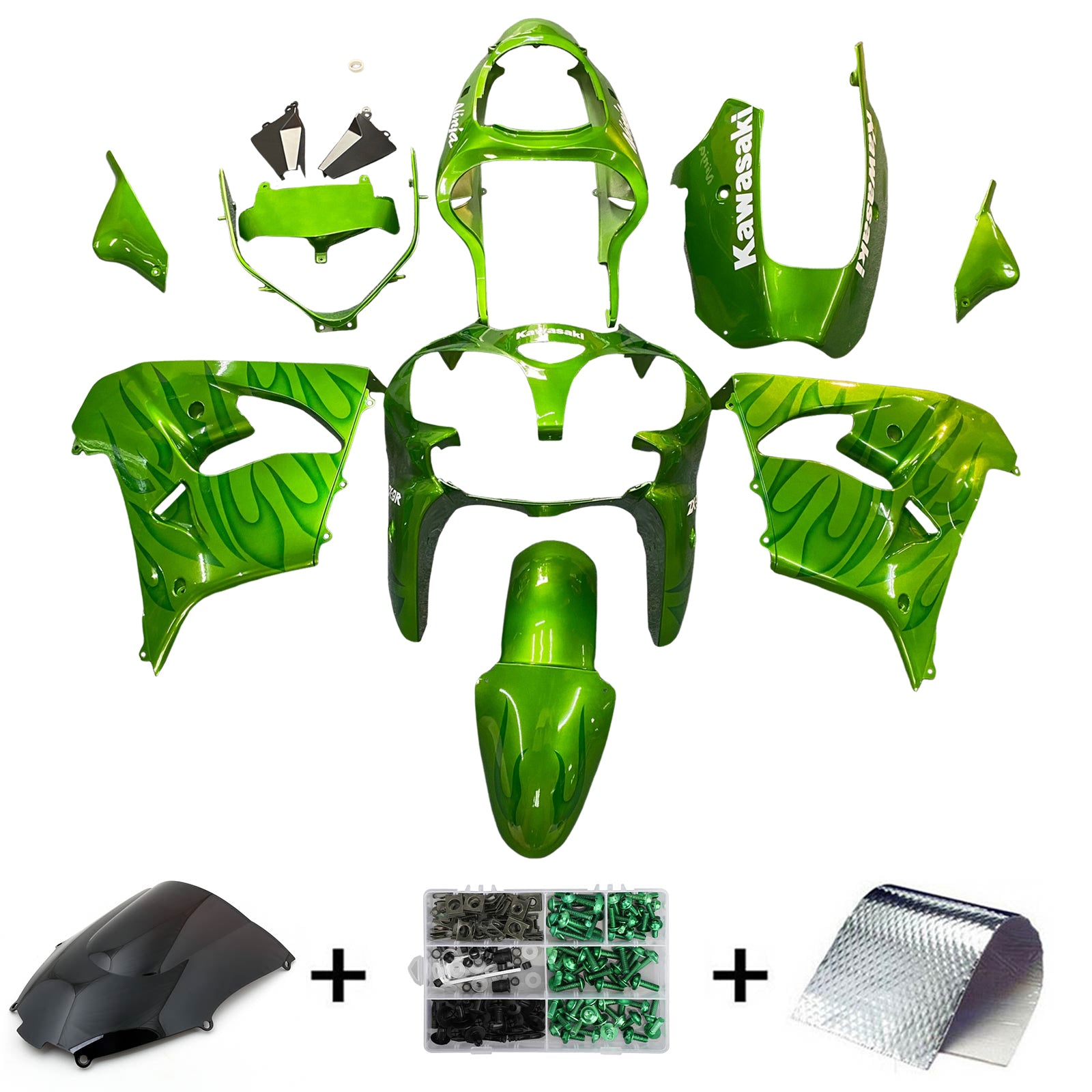 Kit carena Amotopart Kawasaki ZX9R 2000-2001 Verde lucido