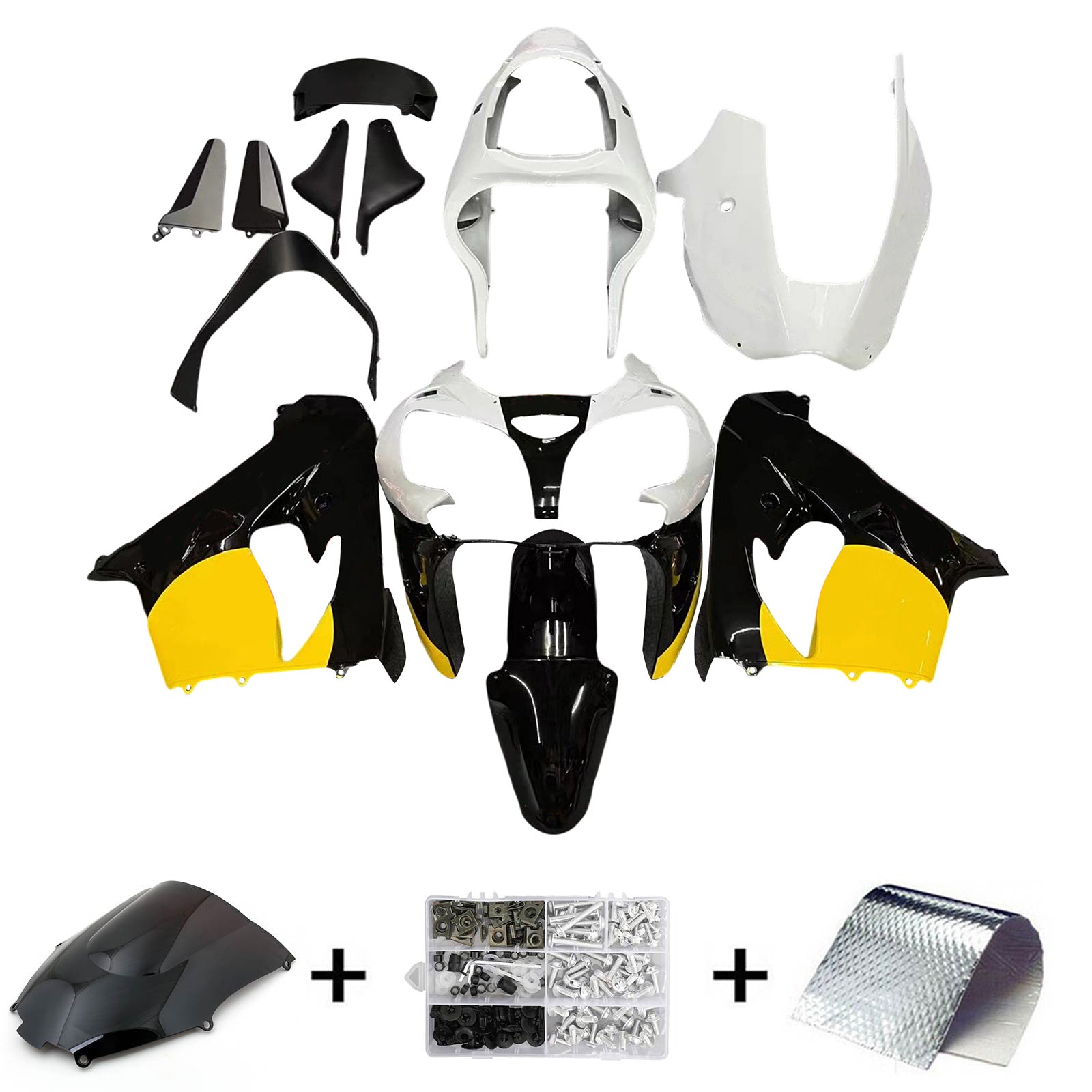Amotopart 2000-2001 Kawasaki ZX9R White Black Yellow Fairing Kit