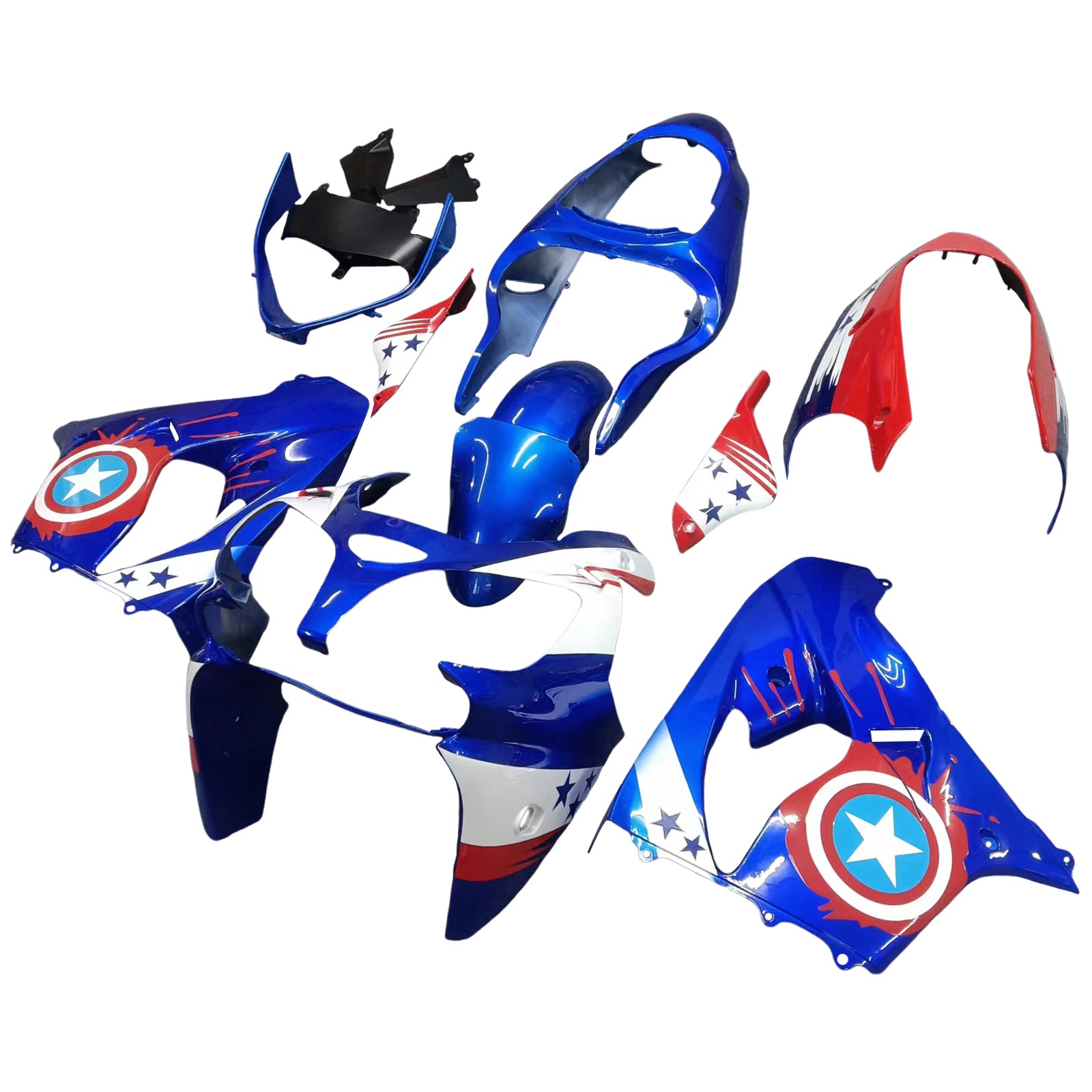 Amotopart Kawasaki ZX9R 2000-2001 Blue Red Fairing Kit