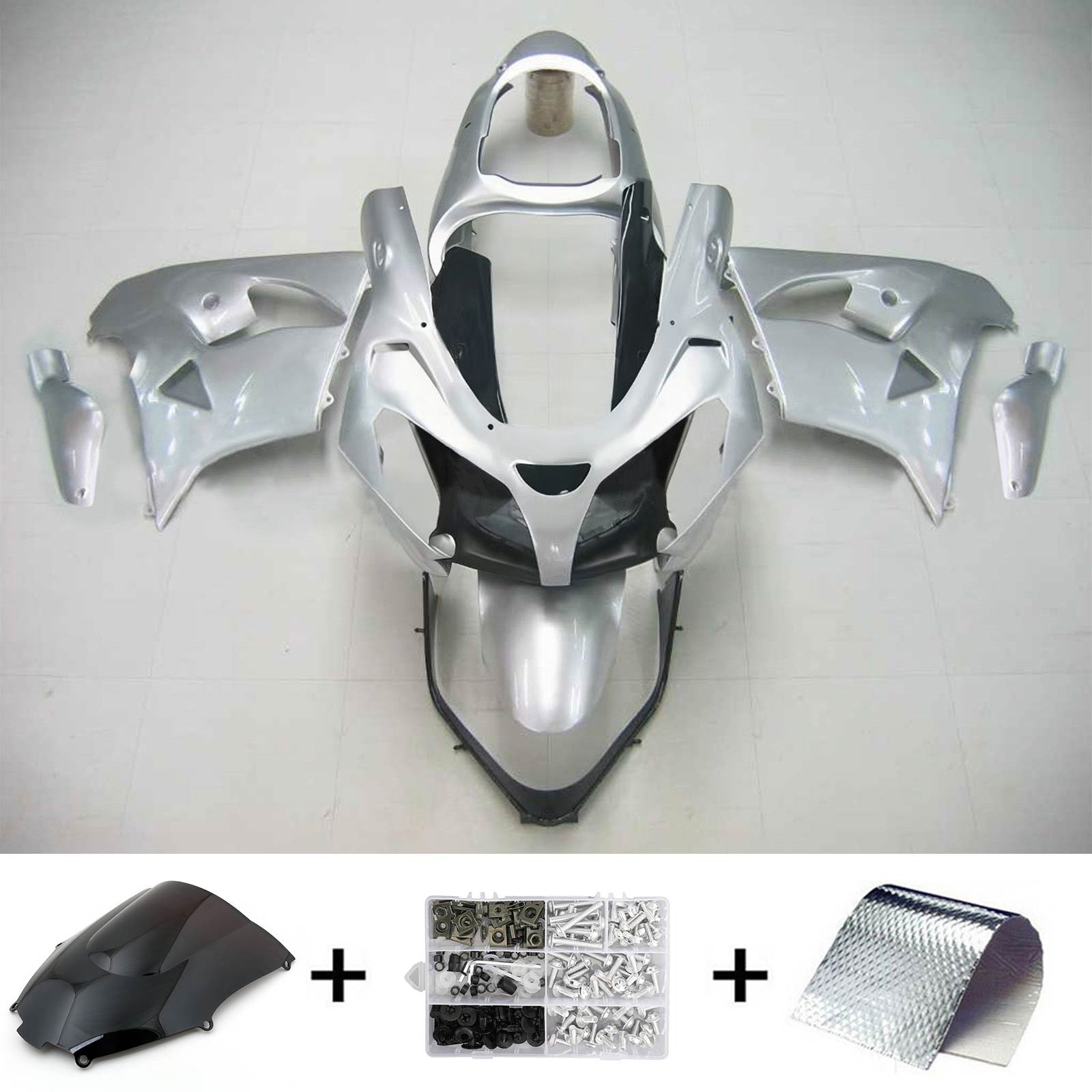 Amotopart Kawasaki ZX9R 2000-2001 Silver Fairing Kit