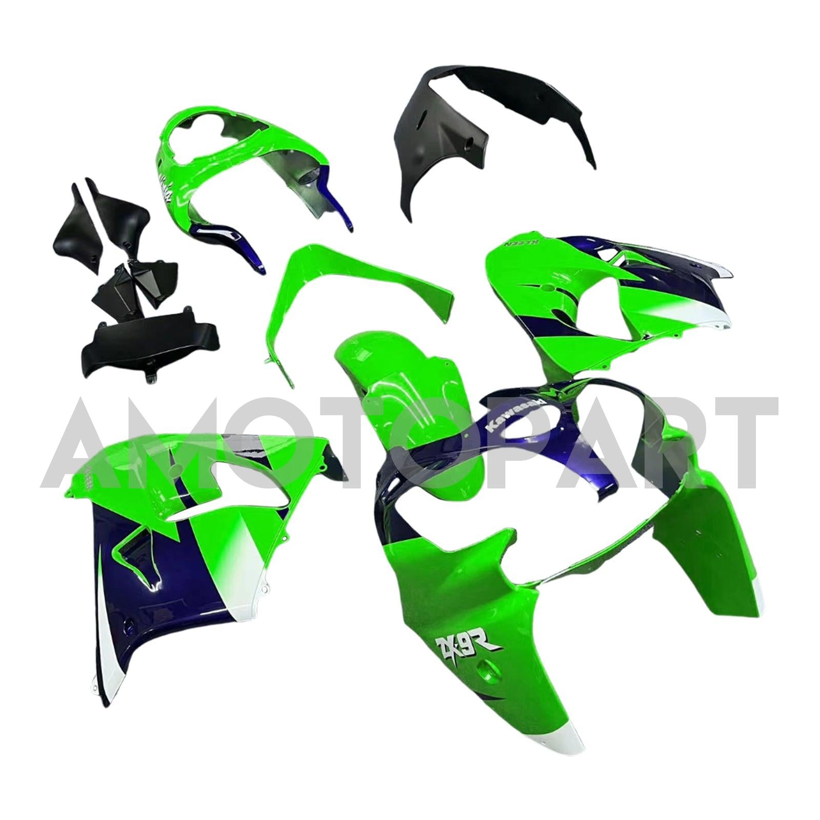 Amotopart Kawasaki ZX9R 2000-2001 Black Green Fairing Kit