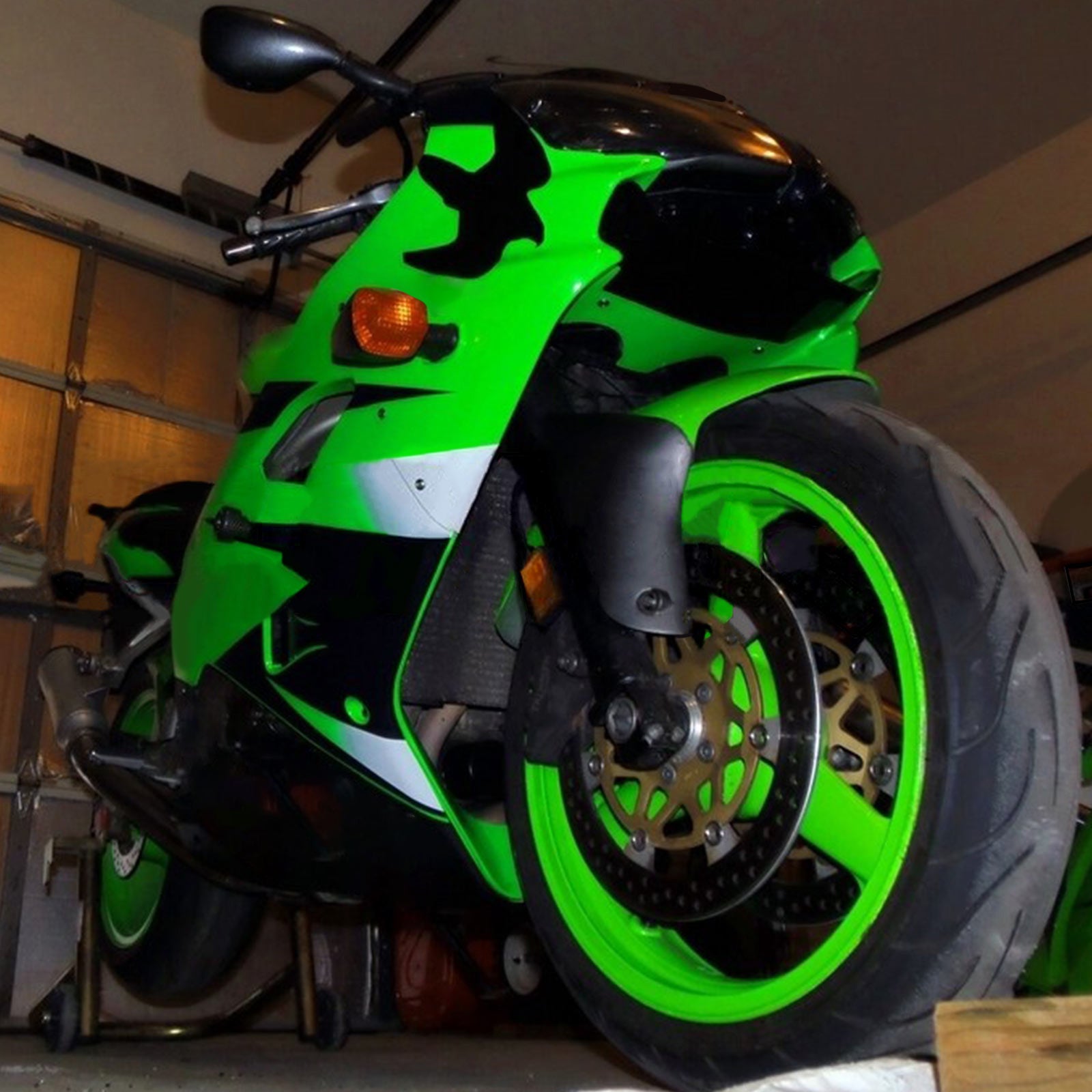 Amotopart Kawasaki ZX9R 2000-2001 Black Green Fairing Kit