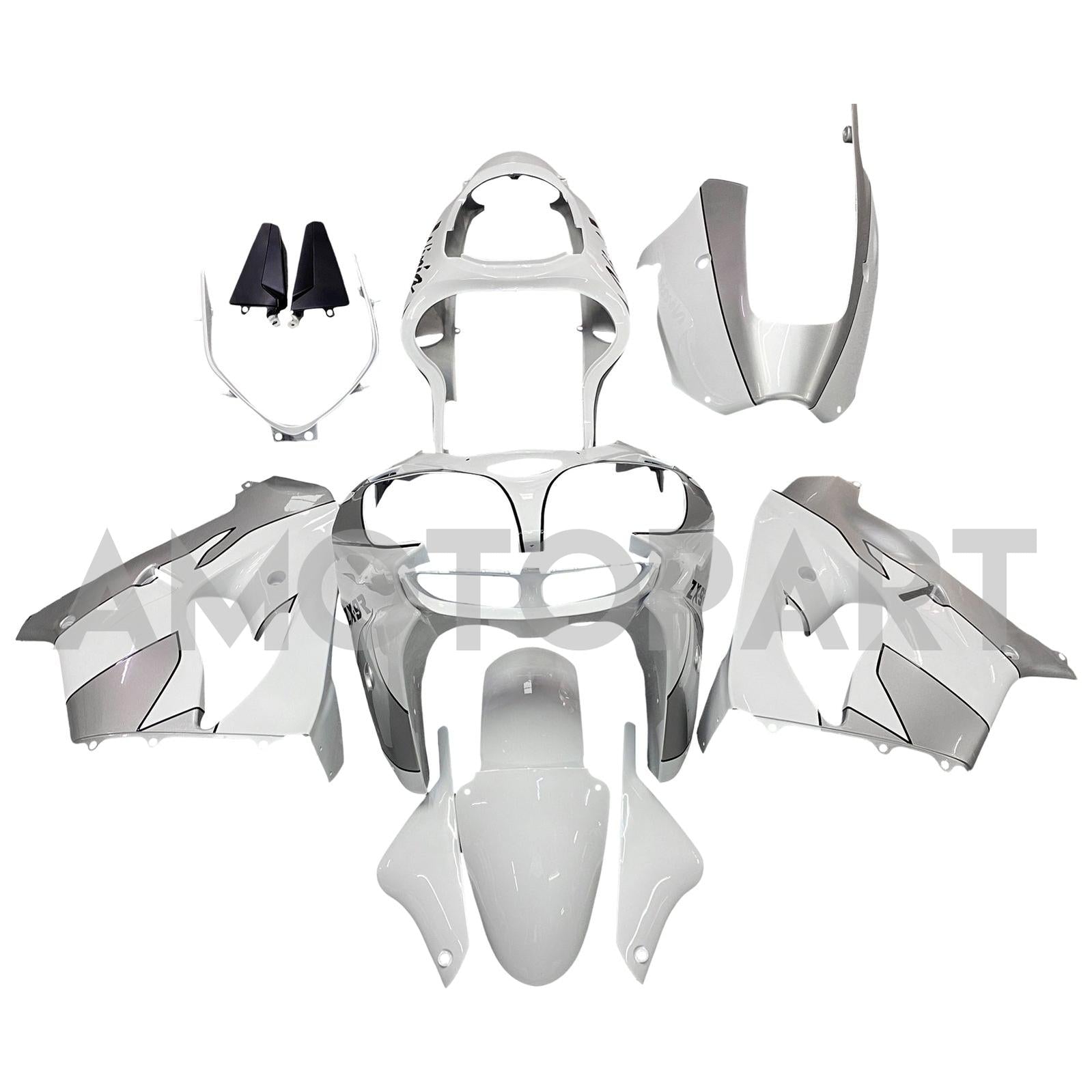 Amotopart  Kawasaki ZX9R 2000-2001 Silver White Fairing Kit