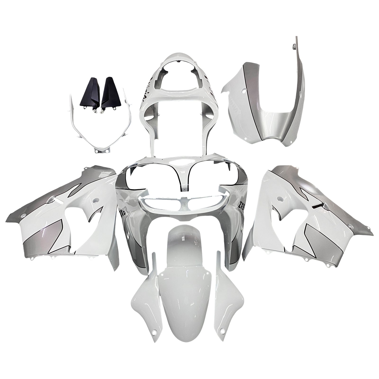 Amotopart Kawasaki ZX9R 2000-2001 Srebrny biały zestaw owiewki