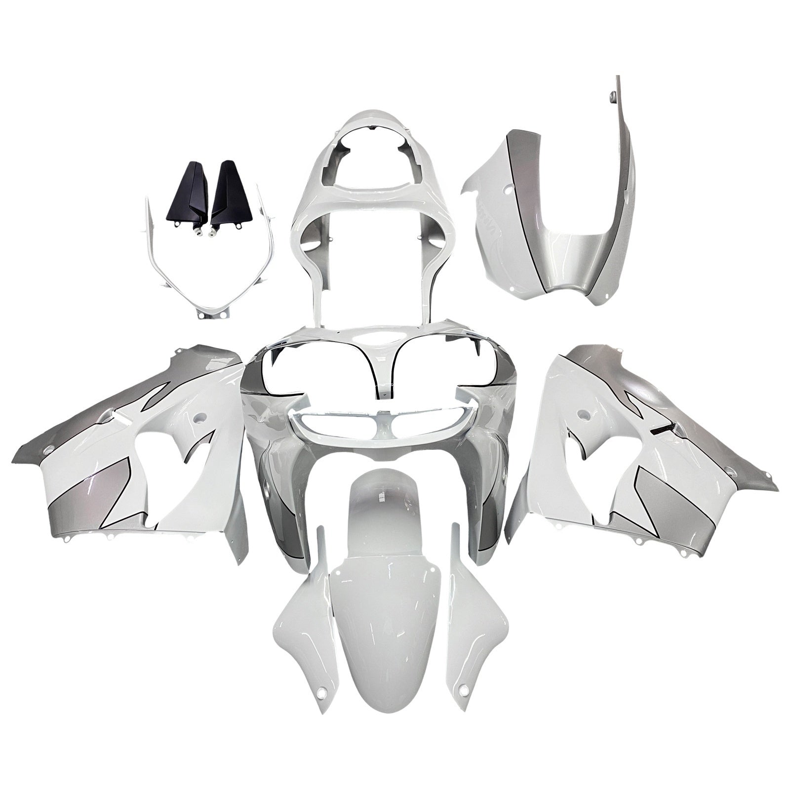 Amotopart Kawasaki ZX9R 2000-2001 Silver White Fairing Kit